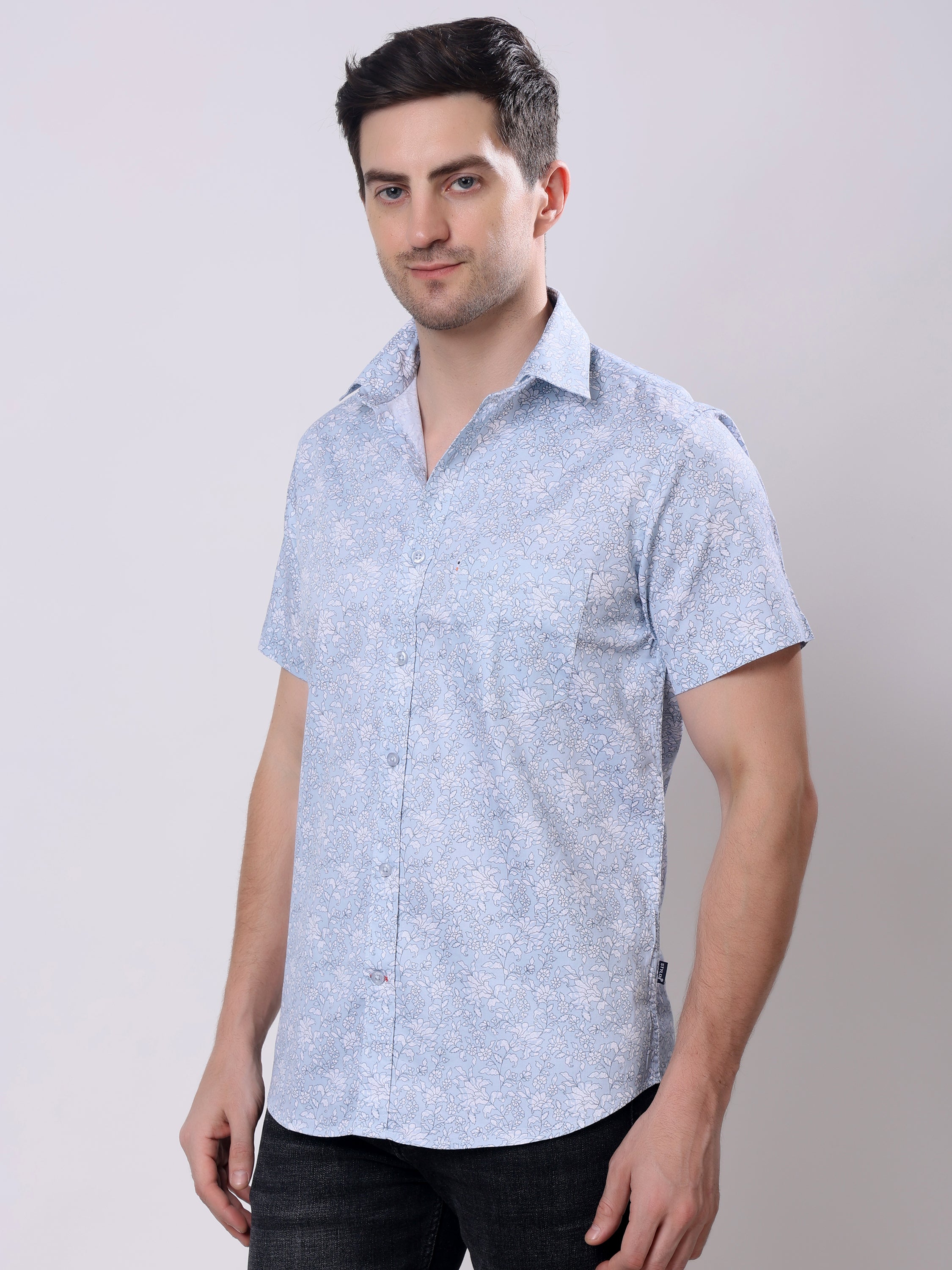 Stylox Men’s Regular Fit Half Sleeve floral print Cotton Summer Casual Shirt - Stylox