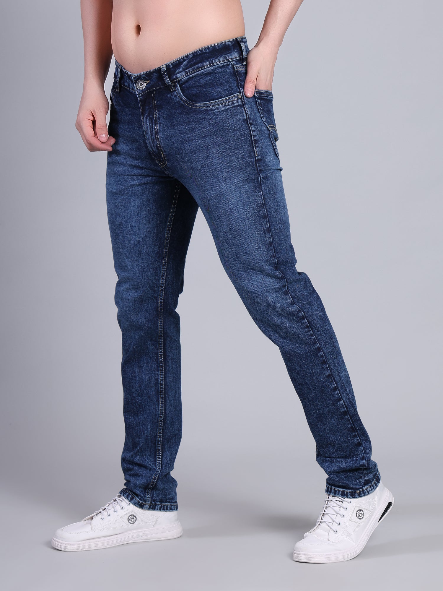 Stylox Men’s Slim Fit Stretchable Washed Denim Jeans-Dark Blue - Stylox