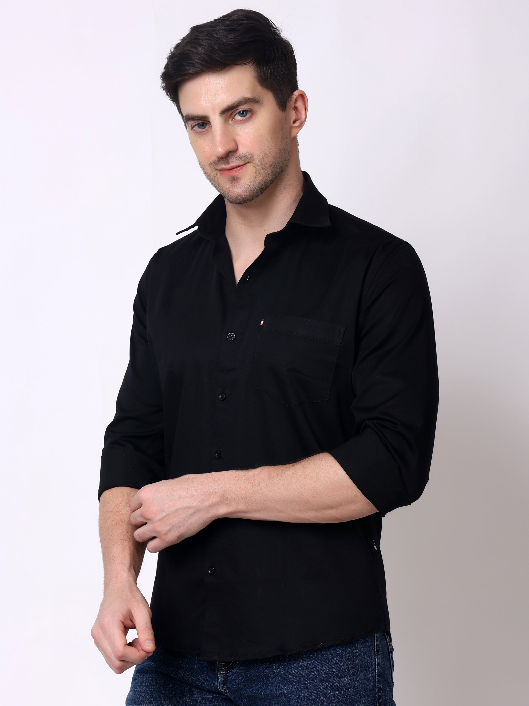 Stylox Men’s Regular Fit Full Sleeve Solid Cotton Satin Casual Shirt - Stylox