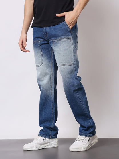 Stylox Men’s Relaxed Fit Heavy Washed Denim Jeans with Front Utility Pockets | Comfort Casual Jeans for Everyday Wear - Stylox