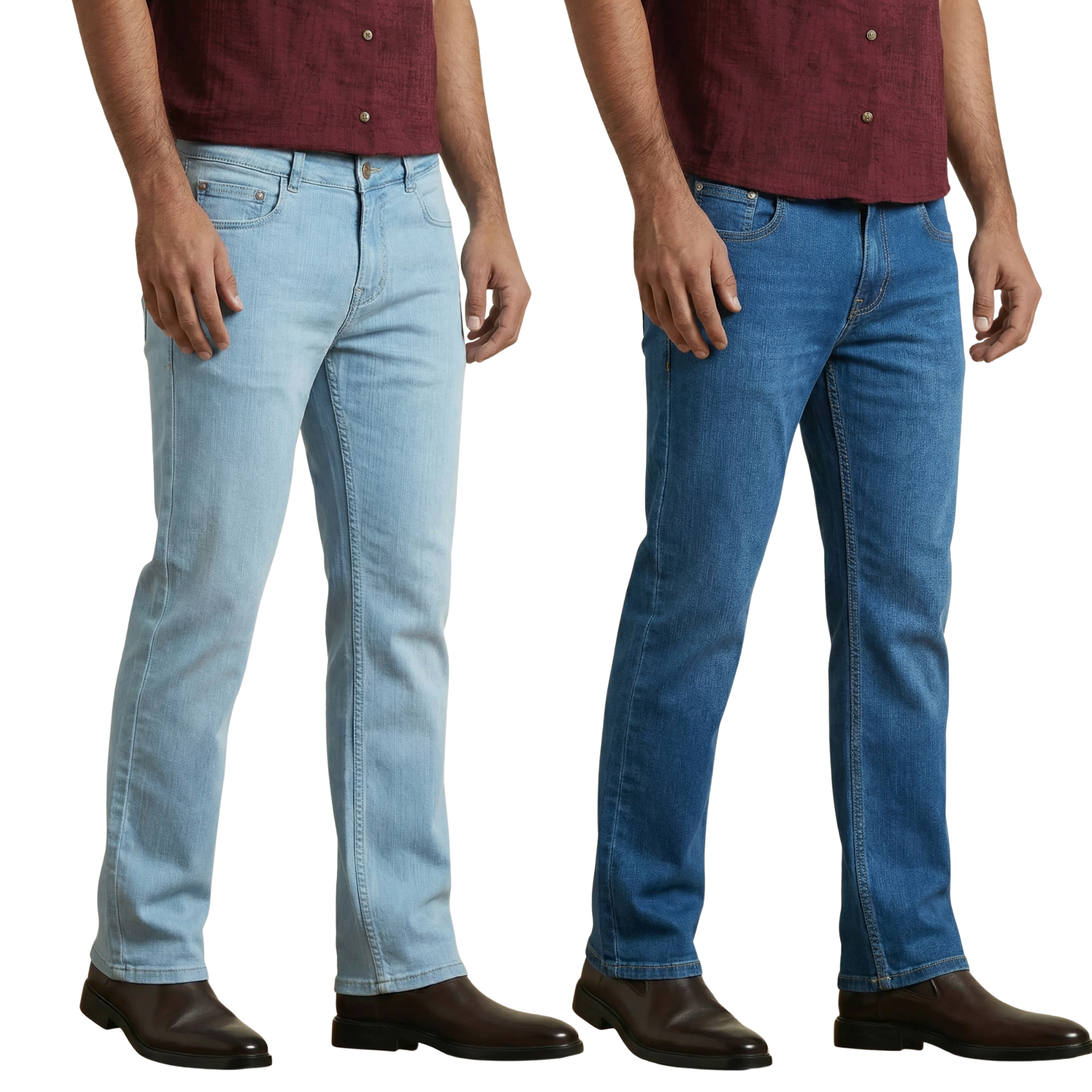 Stylox Straight Fit Denim Jeans – Pack of 2 (Mid Blue & Light Blue) - Stylox