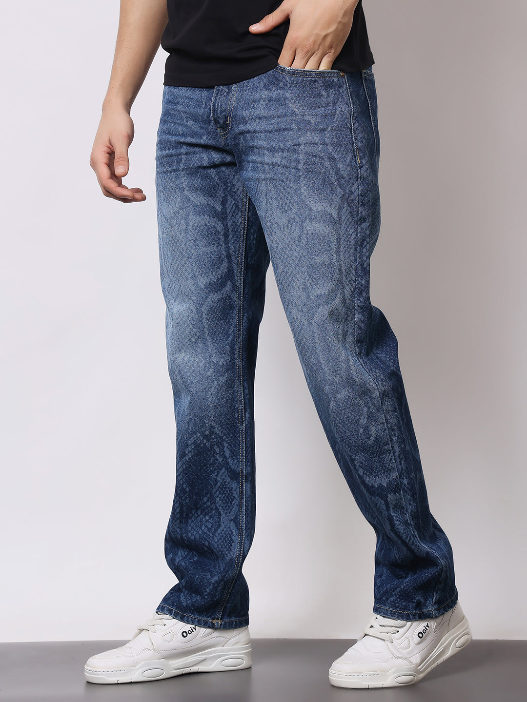 Stylox Men’s Relaxed Fit Cracked Wash Denim Jeans | Trendy Heavy Washed Straight Fit Jeans for Streetwear Style - Stylox