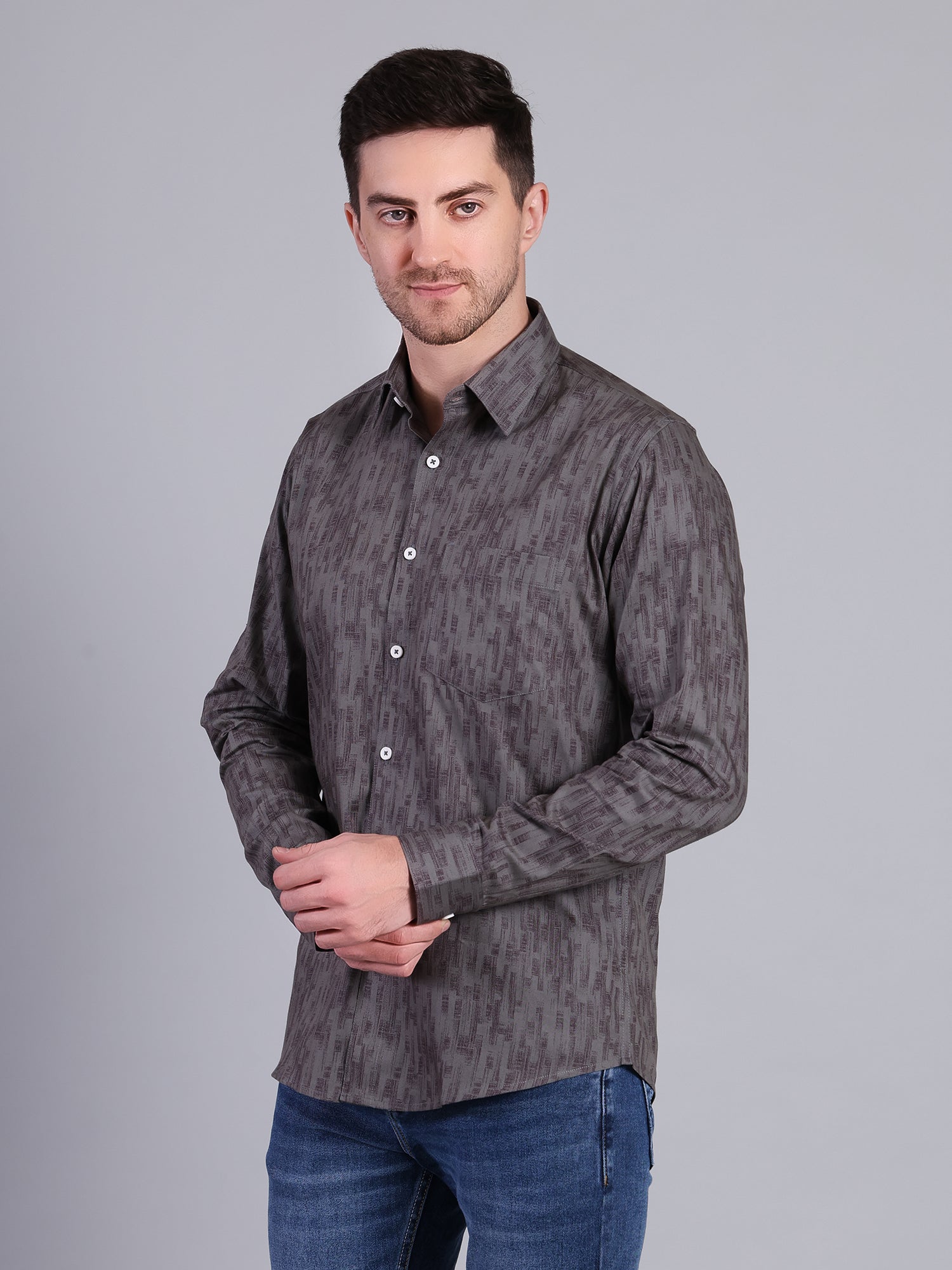Stylox Men’s Regular Fit Textured Printed Full Sleeve Casual Shirt - Stylox