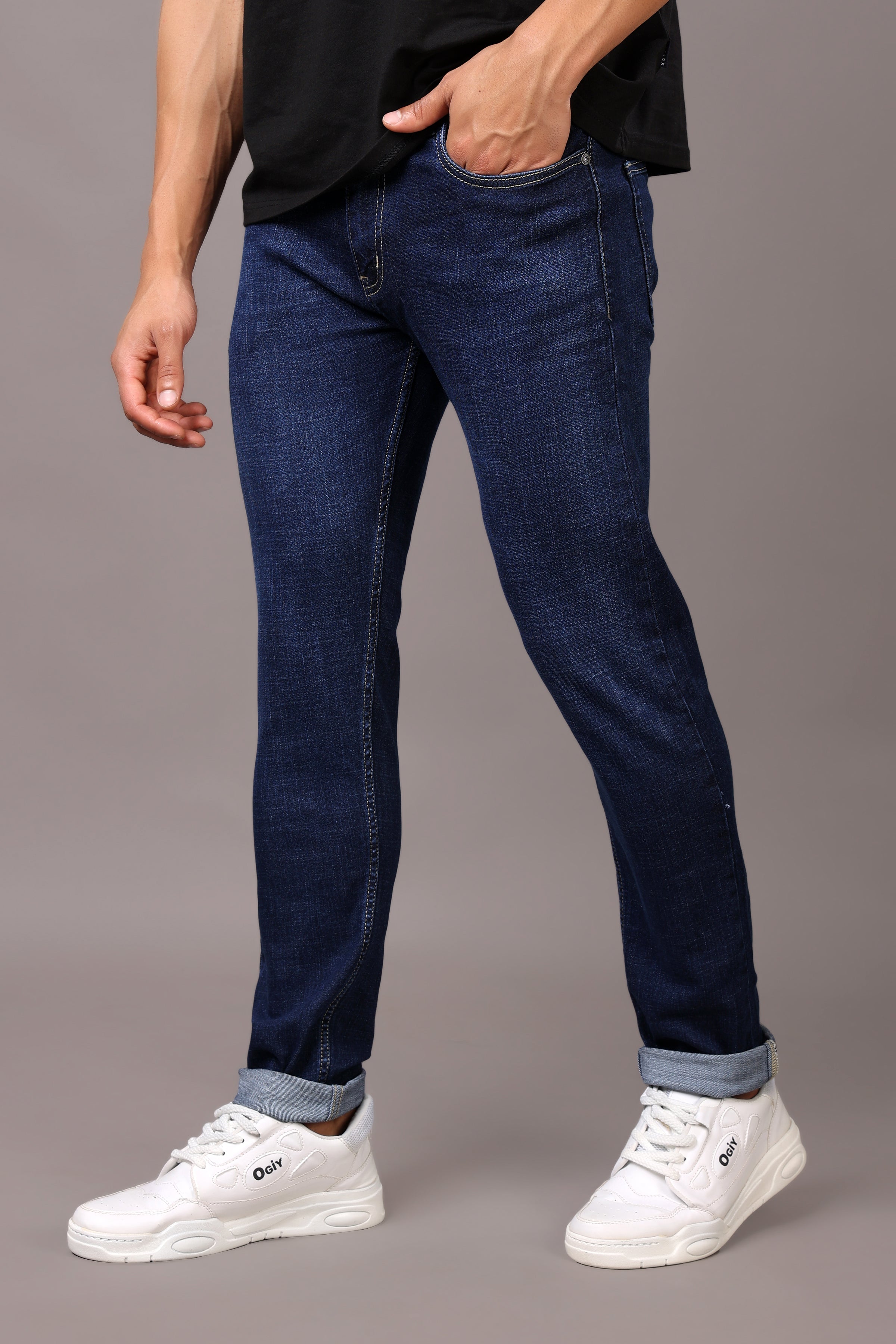 Stylox Men’s Slim Fit Denim Jeans - Dark Blue & Mid Dark Blue