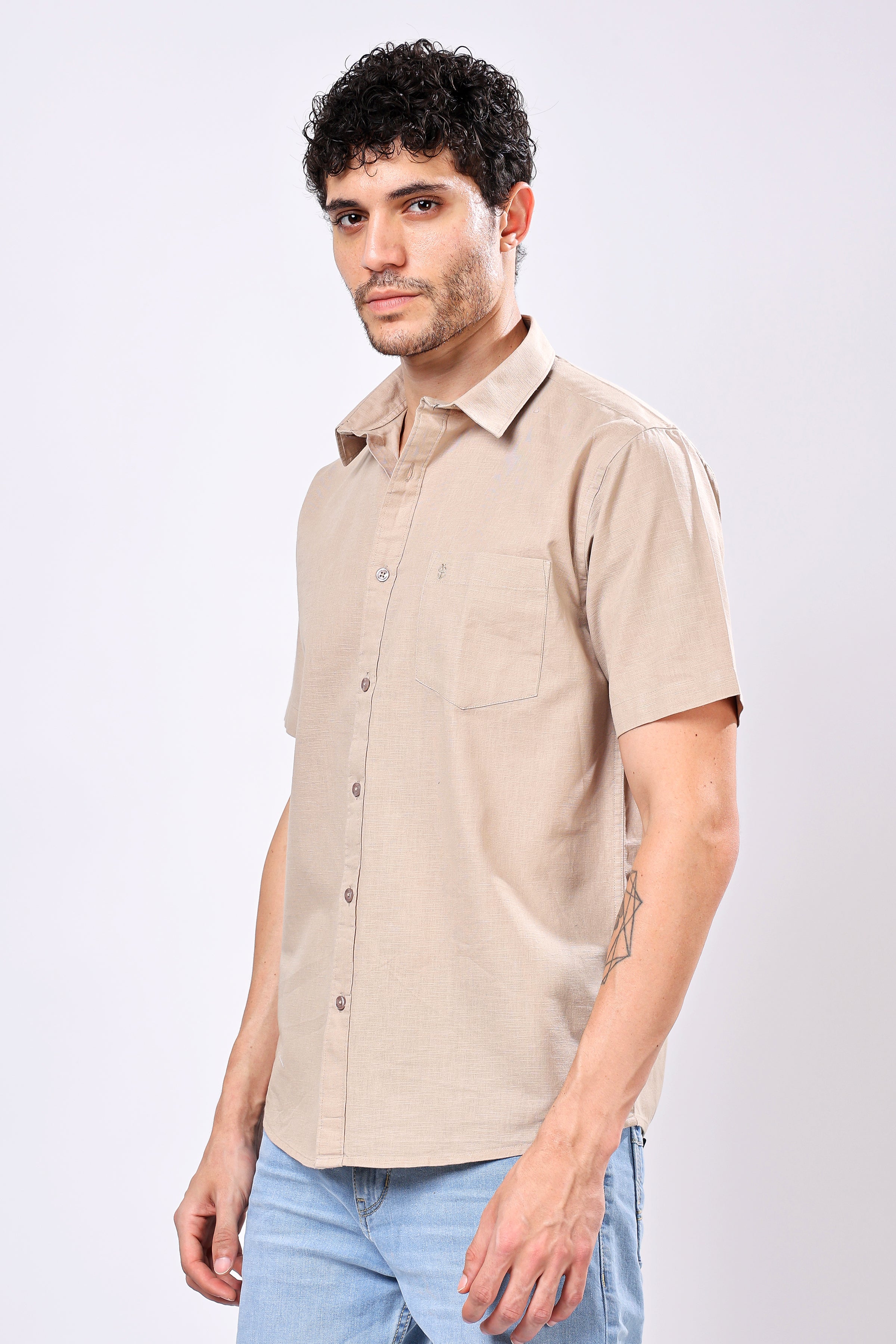 Stylox Men's Half Sleeve Solid Casual Shirt – Comfortable Cotton Blend Shirt for Smart Everyday Style - Stylox