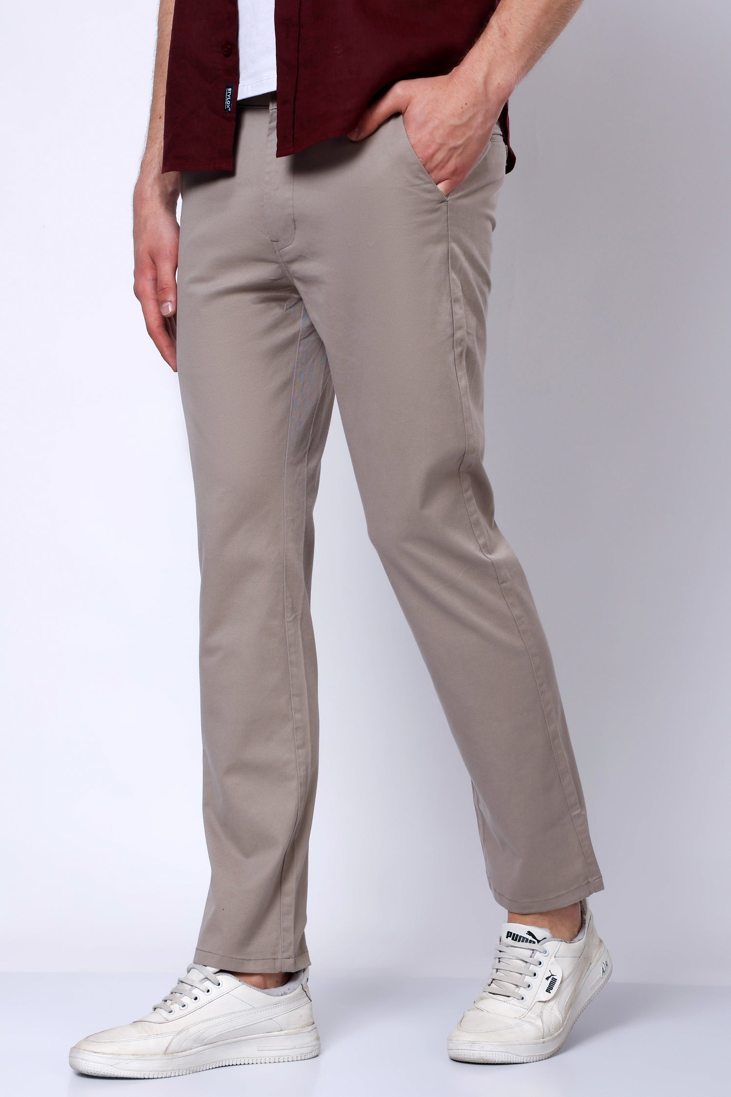 Stylox Men’s Straight Fit Casual Trousers with Comfort-Sand - Stylox