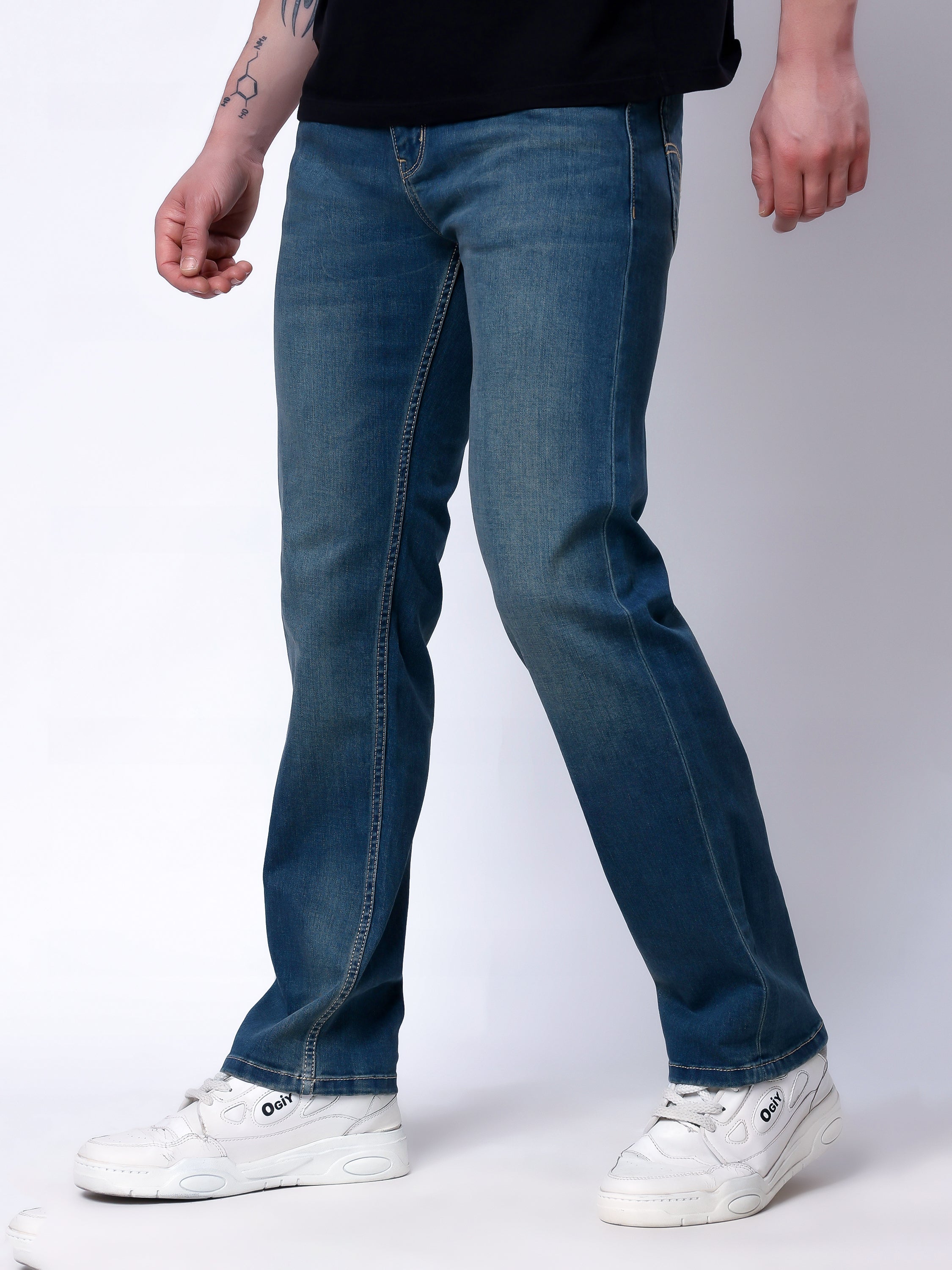 Stylox Men’s Comfort Fit Stretchable Denim Jeans-Greenish Blue
