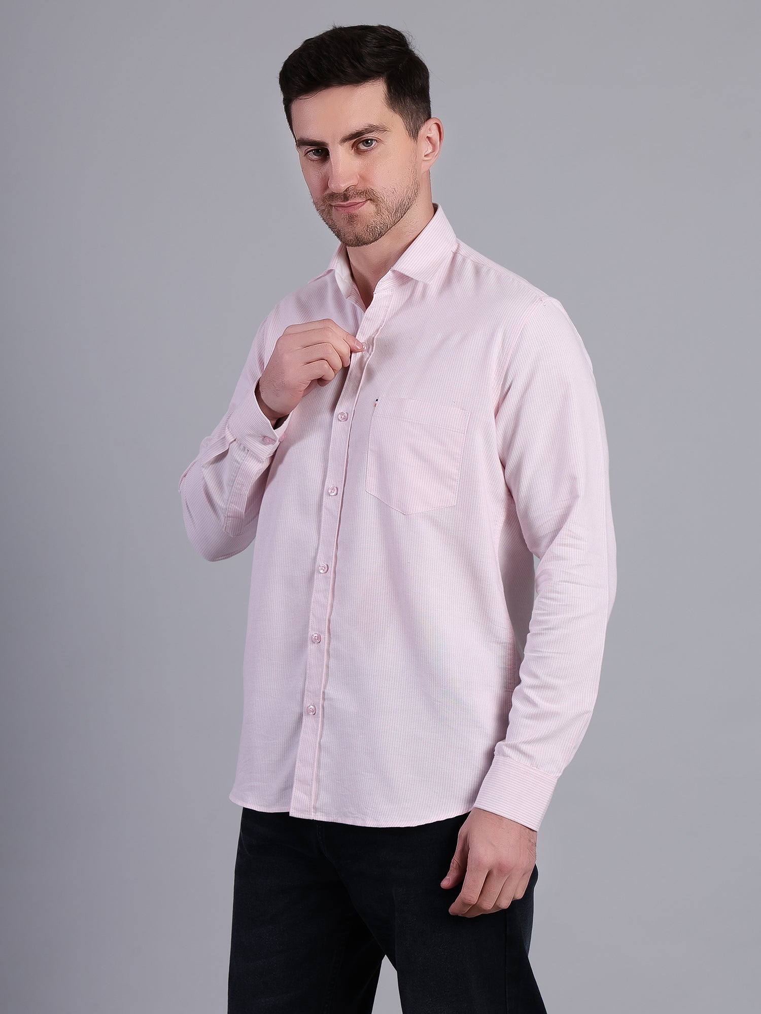 Stylox Men’s Green Striped Casual Shirt | Regular Fit Cotton Shirt for Men-Pink - Stylox