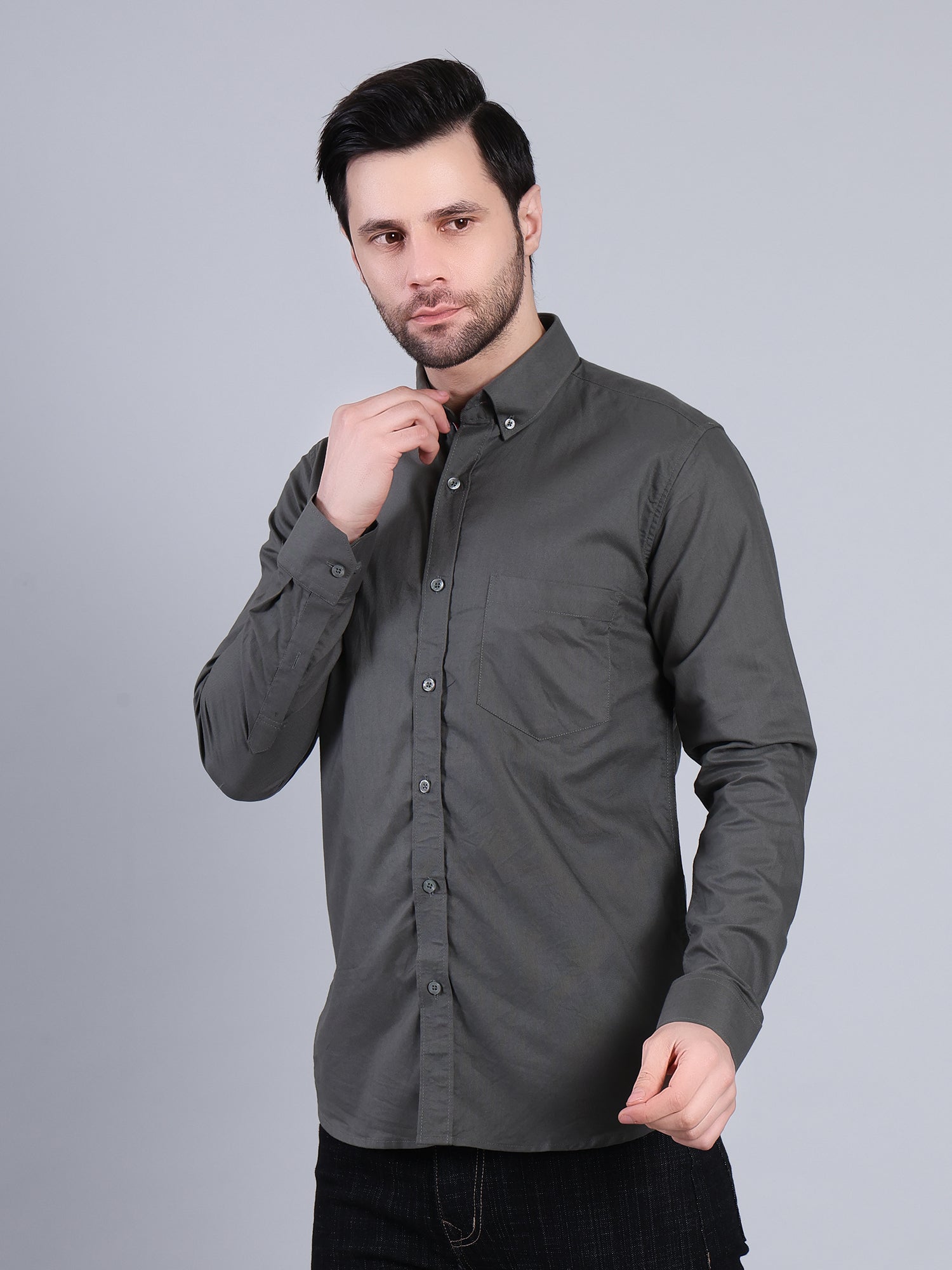 Stylox Men’s Regular Fit Full Sleeve Solid Casual Shirt for Everyday & Office Wear (Grey) - Stylox