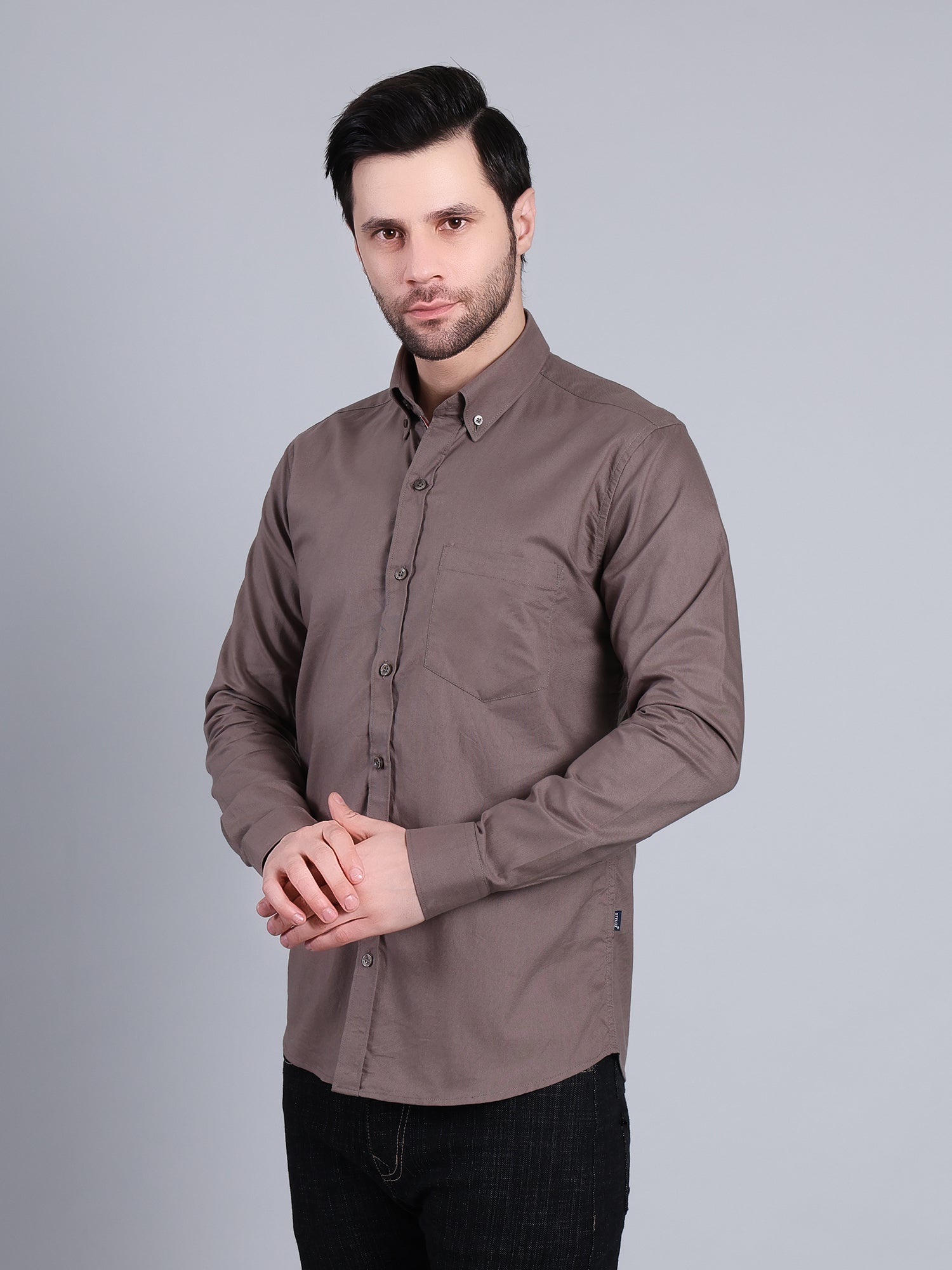 Stylox Men’s Regular Fit Full Sleeve Solid Casual Shirt for Everyday & Office Wear (Mouse) - Stylox