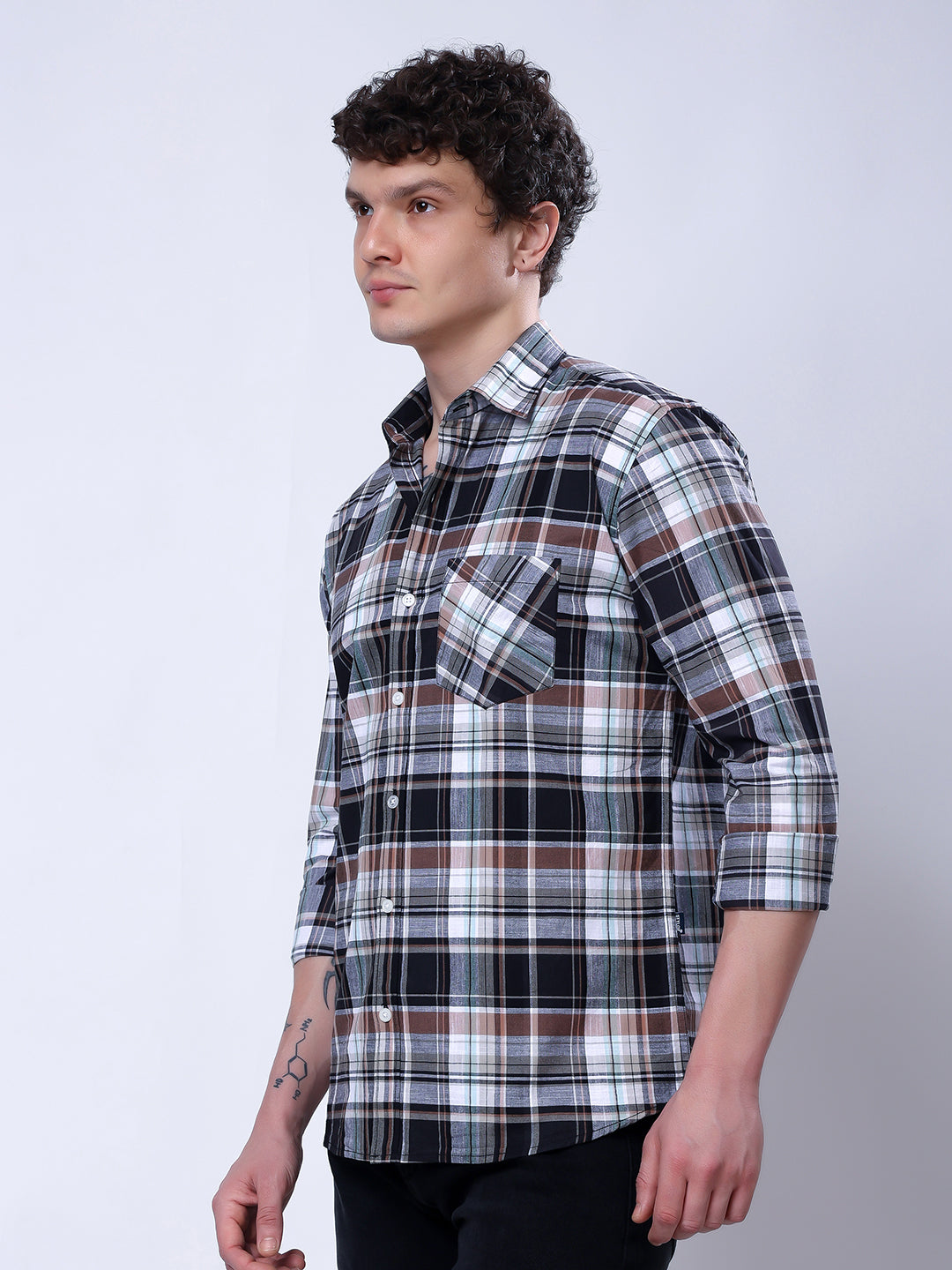 Stylox Men’s Regular Fit Full Sleeve Casual Check Shirt–Grey & Black - Stylox
