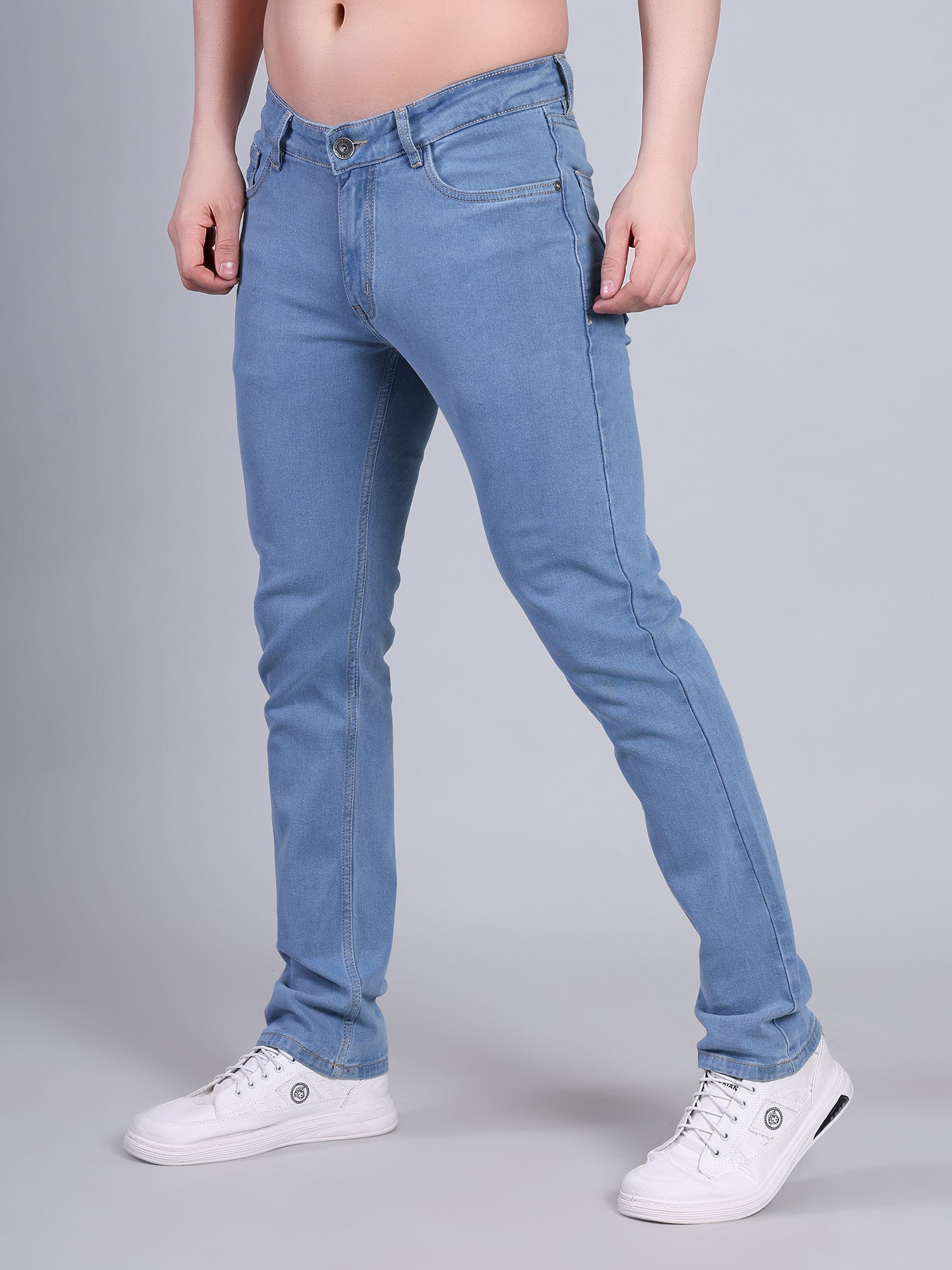 Stylox Men’s Slim Fit Mid Rise Stretchable Casual Denim Jeans-Light Blue - Stylox