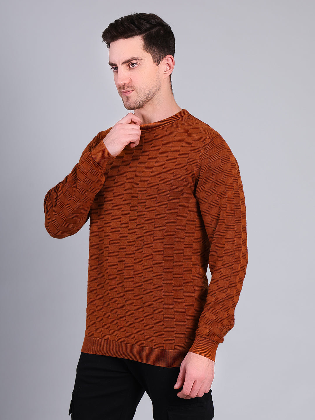 Stylox Men’s Textured Winter Sweater | Crew Neck Full Sleeve Knit Pullover | Premium Casual Wear (Mustard) - Stylox