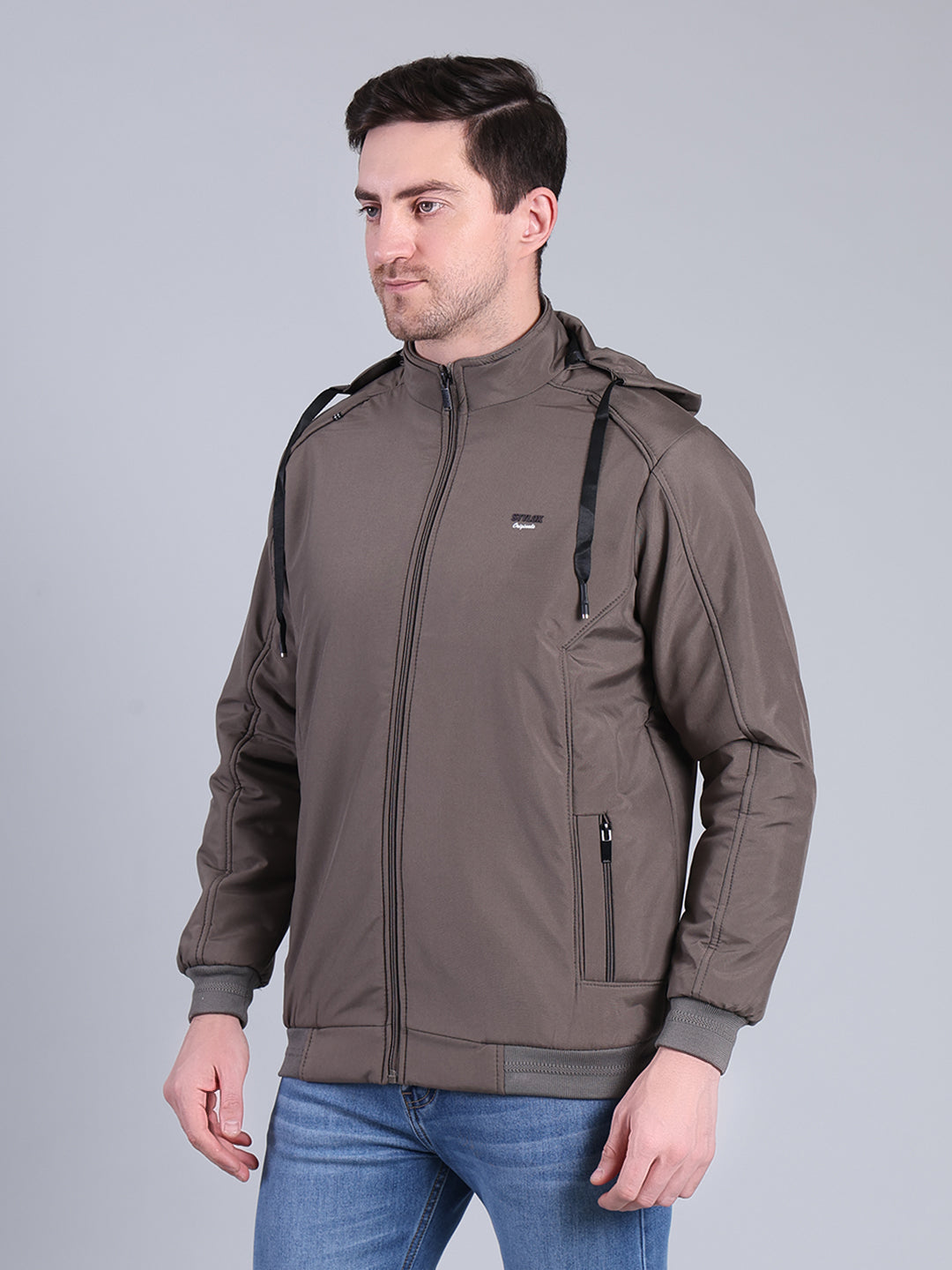 Stylox Men’s Solid Hooded Winter Jacket | Full Sleeve Zip-Up Casual Jacket with Pockets - Stylox