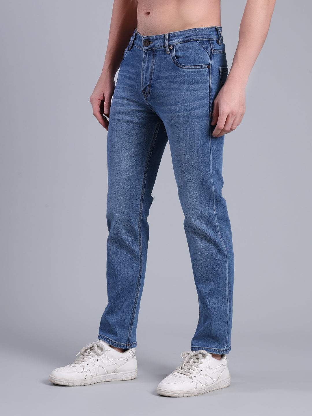 Stylox Men’s Comfort Fit Mid Rise Washed Denim Jeans - Stylox