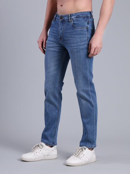 Stylox Men’s Comfort Fit Jeans | Mid Rise Straight Leg Washed Denim for Everyday Wear