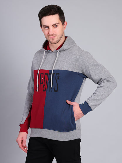 Stylox Men’s Winter Colorblock Printed Hoodie | Pullover Hooded Sweatshirt with Side Pocket | Warm Casual Wear