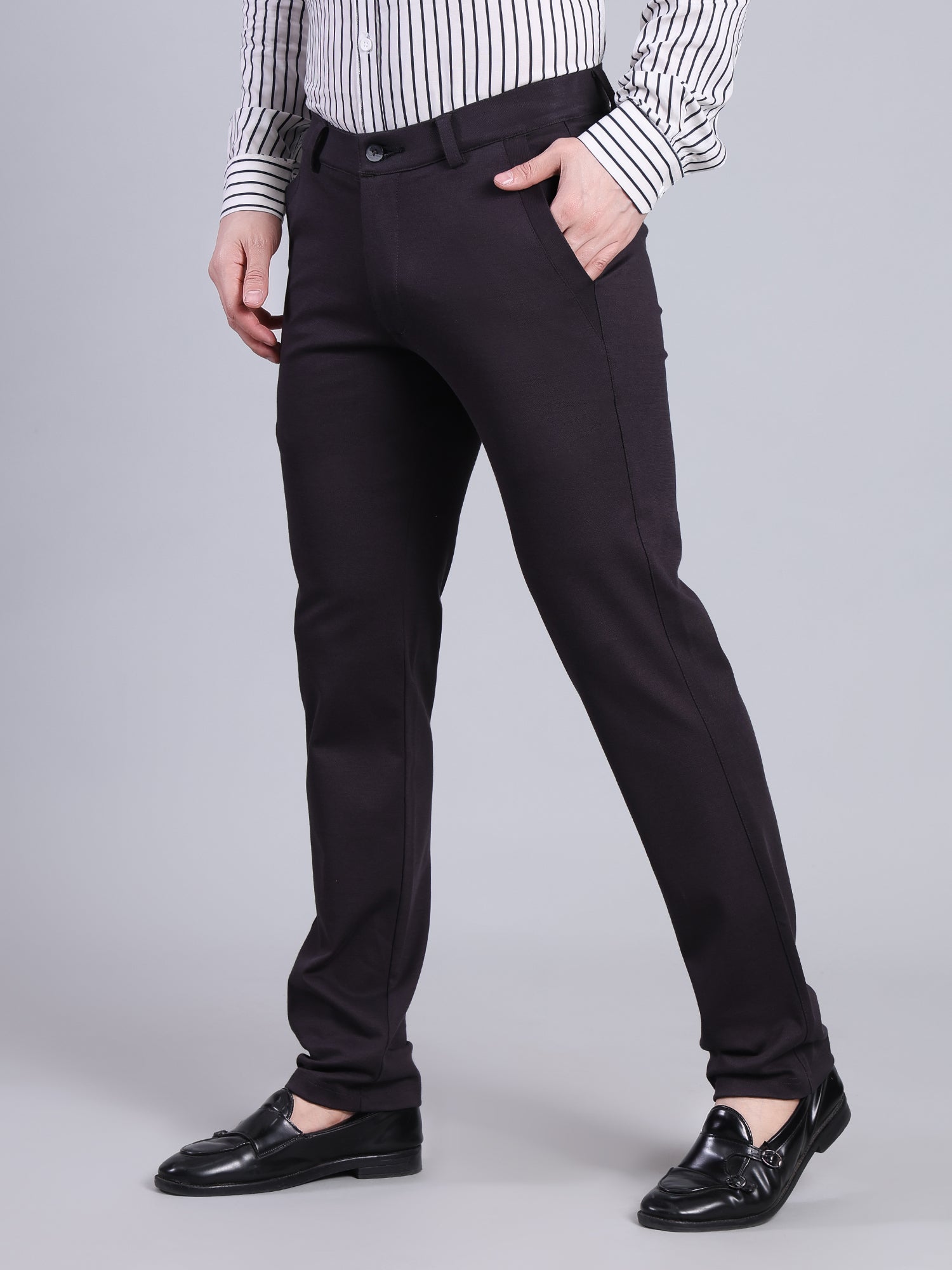 Stylox Men’s Slim Fit Stretchable Formal Trousers-Black - Stylox