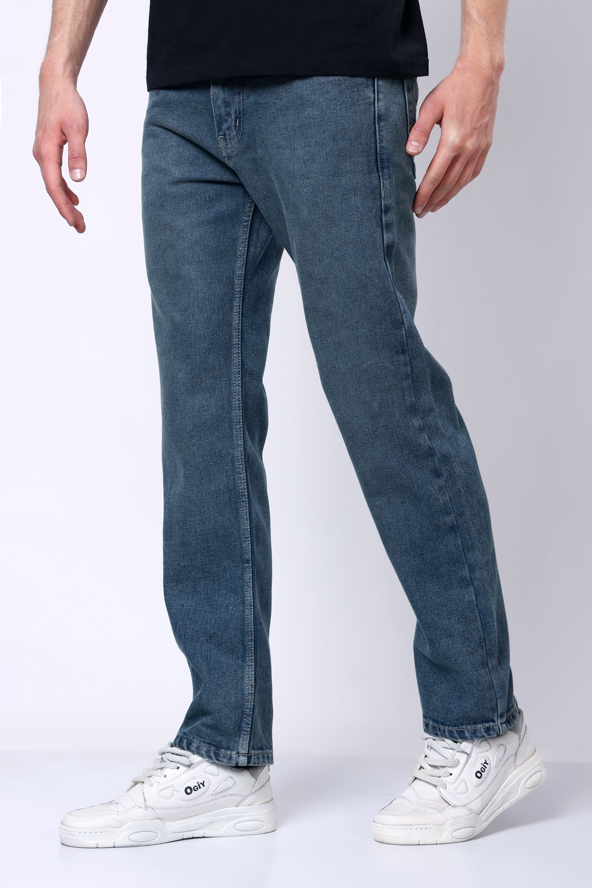 Stylox Men’s Mid-Rise Comfort Fit Greenish Blue Non-Stretch Denim Jeans - Stylox