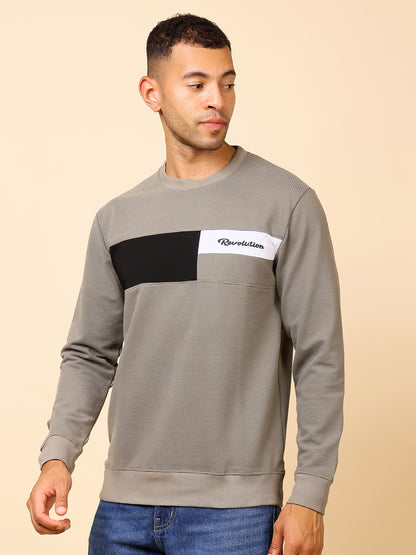 Stylox Men’s Colorblock Crew Neck Sweatshirt with “Revolution” Print