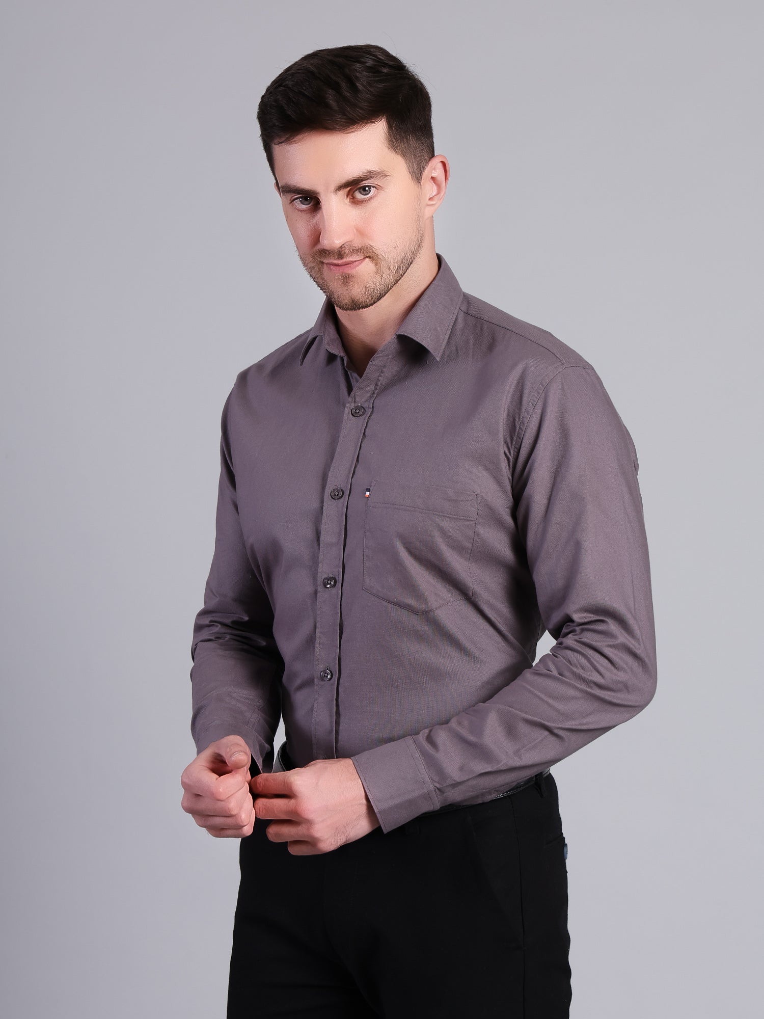 Stylox Men’s Regular Fit Solid Oxford Casual Shirt-Dark Grey - Stylox