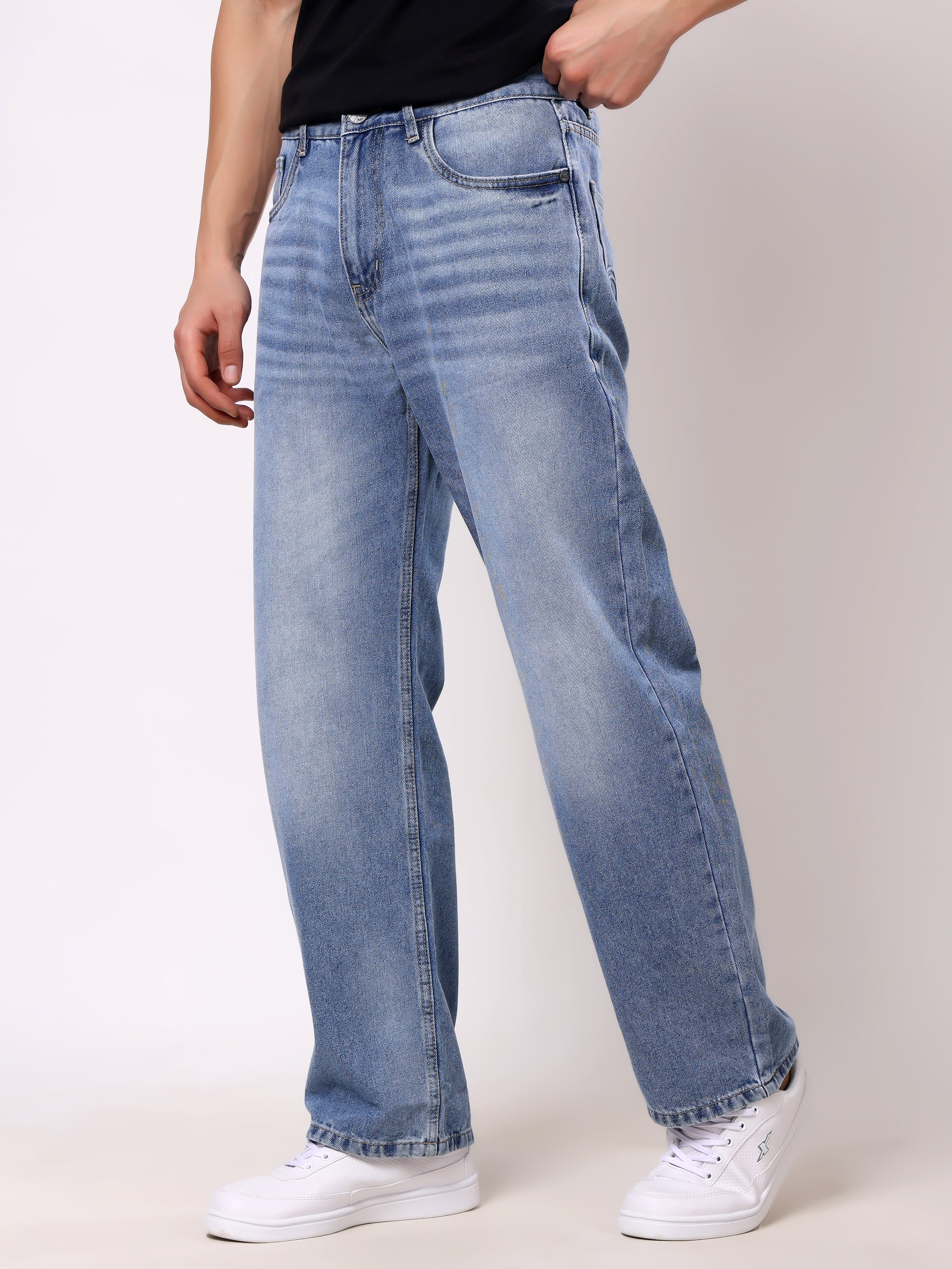 Stylox Men’s Baggy Fit Non-Stretch Wide Leg Casual Streetwear Denim Jeans