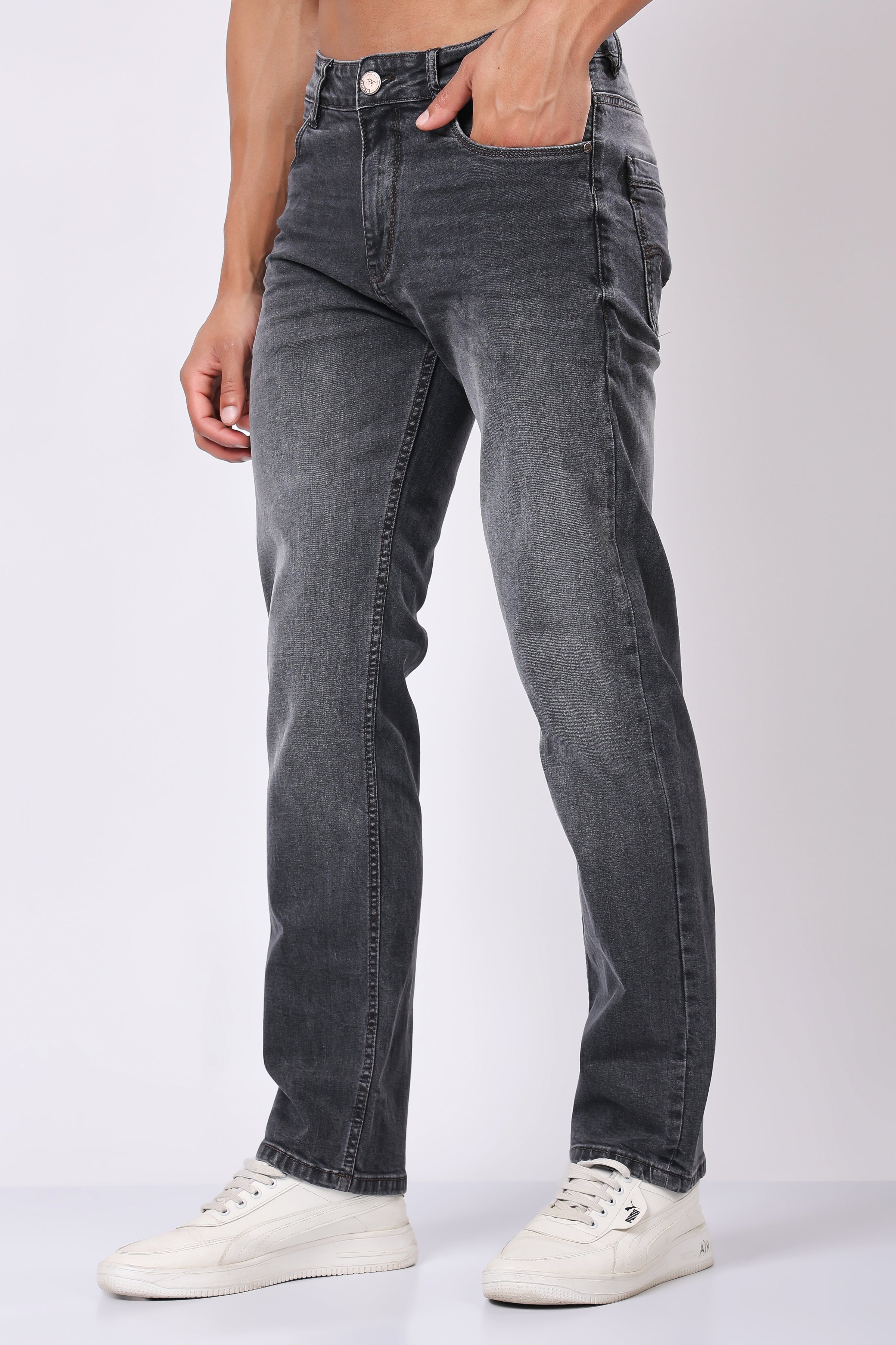 Stylox Men’s Comfort Fit Denim Jeans - Grey, Dark Grey, Mid Grey