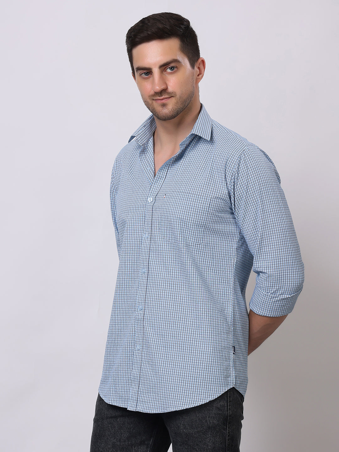 Stylox Men's Full Sleeve Check Casual Shirt – Premium Cotton Blend Regular Fit Checked Shirt for Trendy Everyday & Office Wear