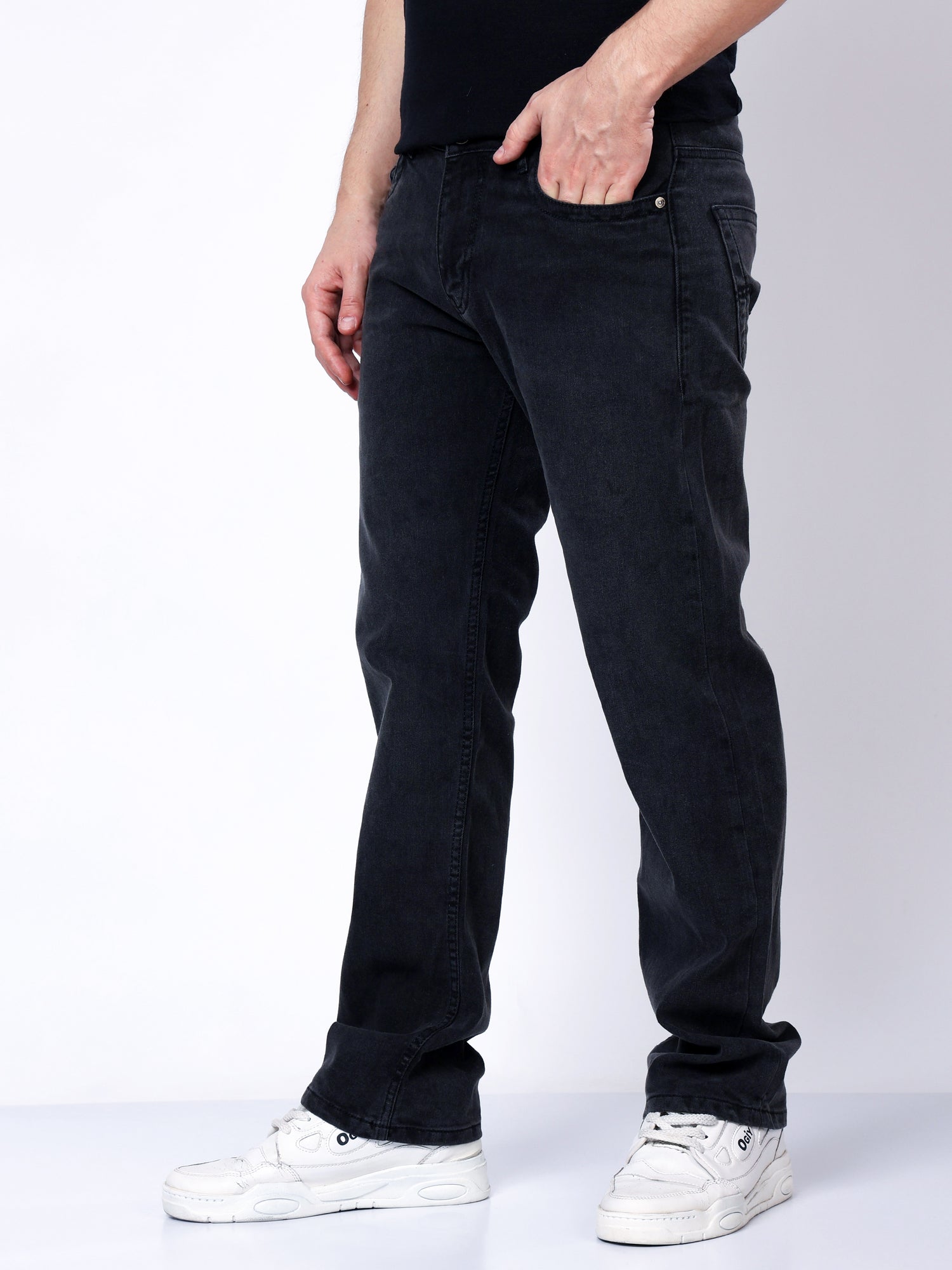 Stylox Men’s Mid-Rise Comfort Fit Stretchable Dark Grey Denim Jeans - Stylox