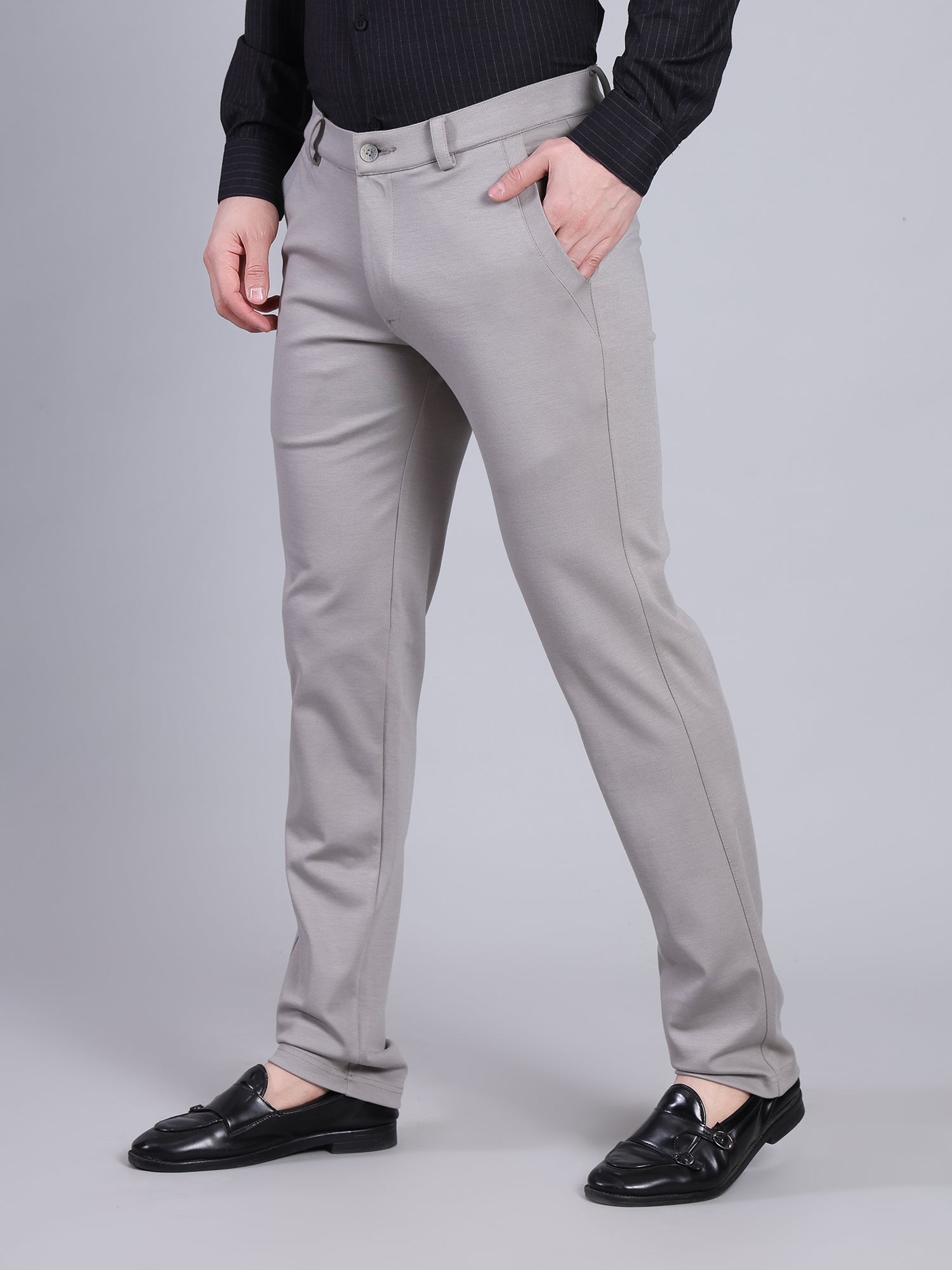 Stylox Men’s Slim Fit Stretchable Formal Trousers-Light Grey - Stylox