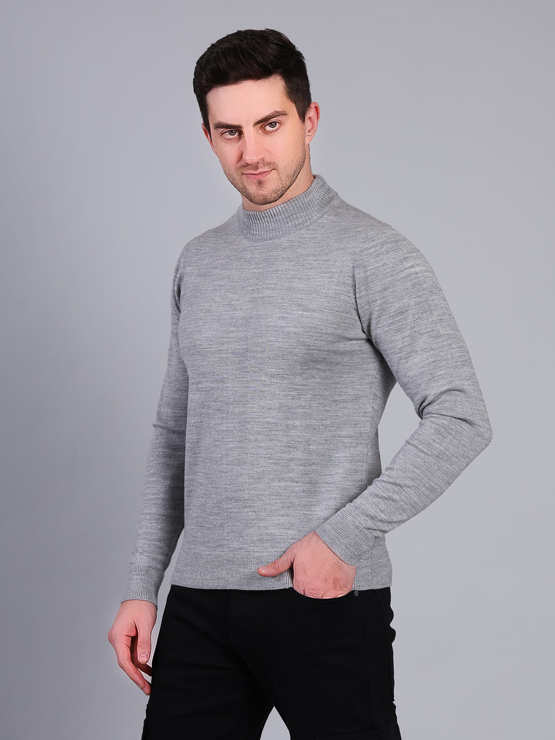 Stylox Men’s Solid Winter Sweater | Soft Knit Full Sleeve Pullover | Classic Casual Wear (Grey Melange) - Stylox
