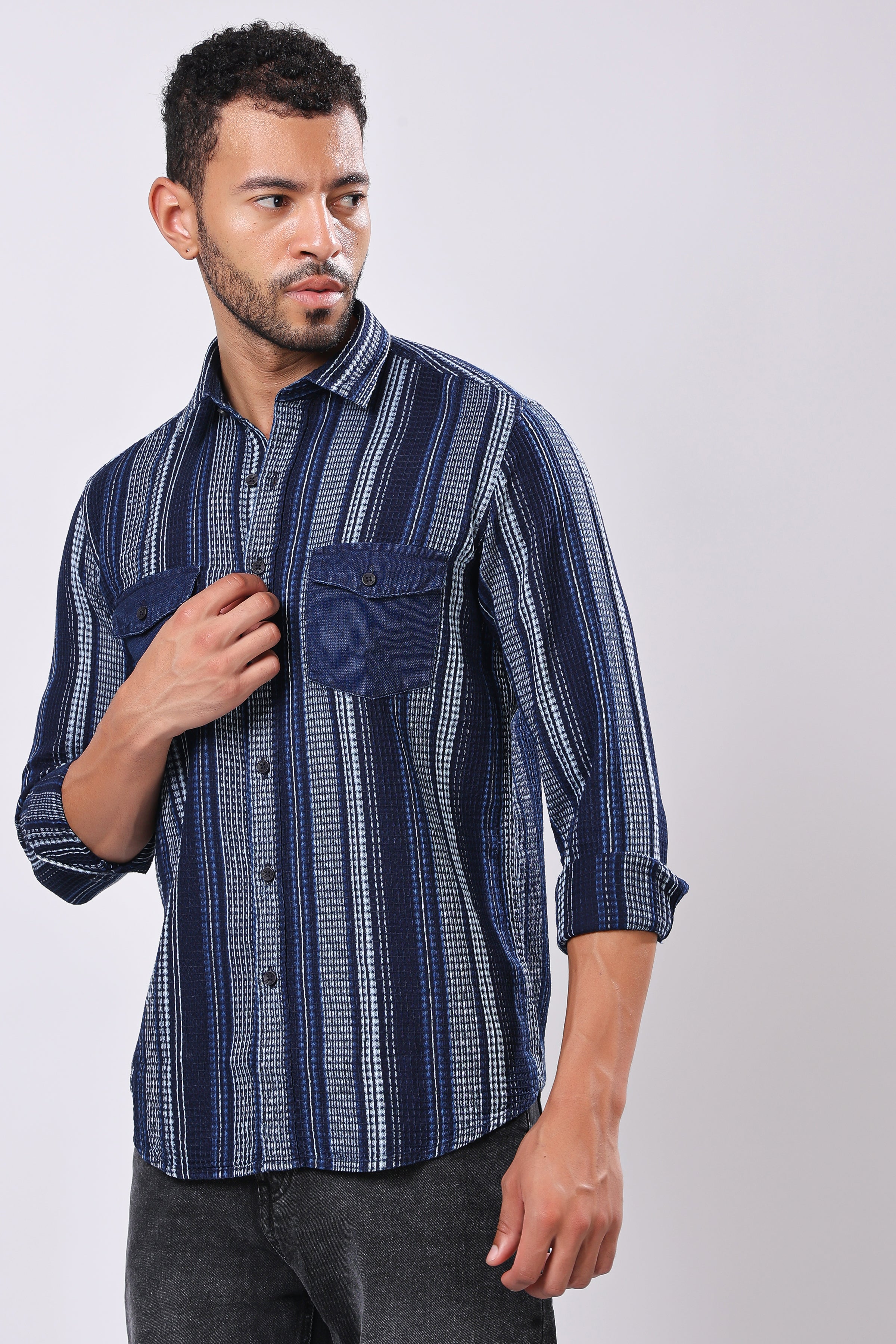 Stylox Men's Full Sleeve Striped Casual Shirt – Premium Cotton Blend Regular Fit Shirt with Classic Vertical Stripes for Smart Everyday Wear - Stylox