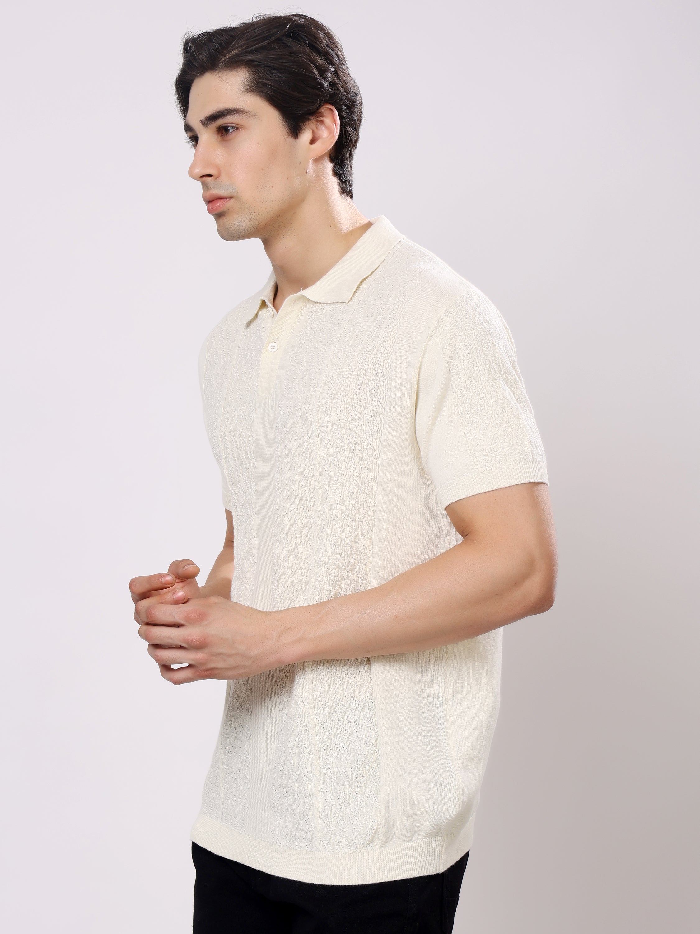 Stylox Men's Regular Fit Half Sleeve Textured Knitted Polo T-Shirt