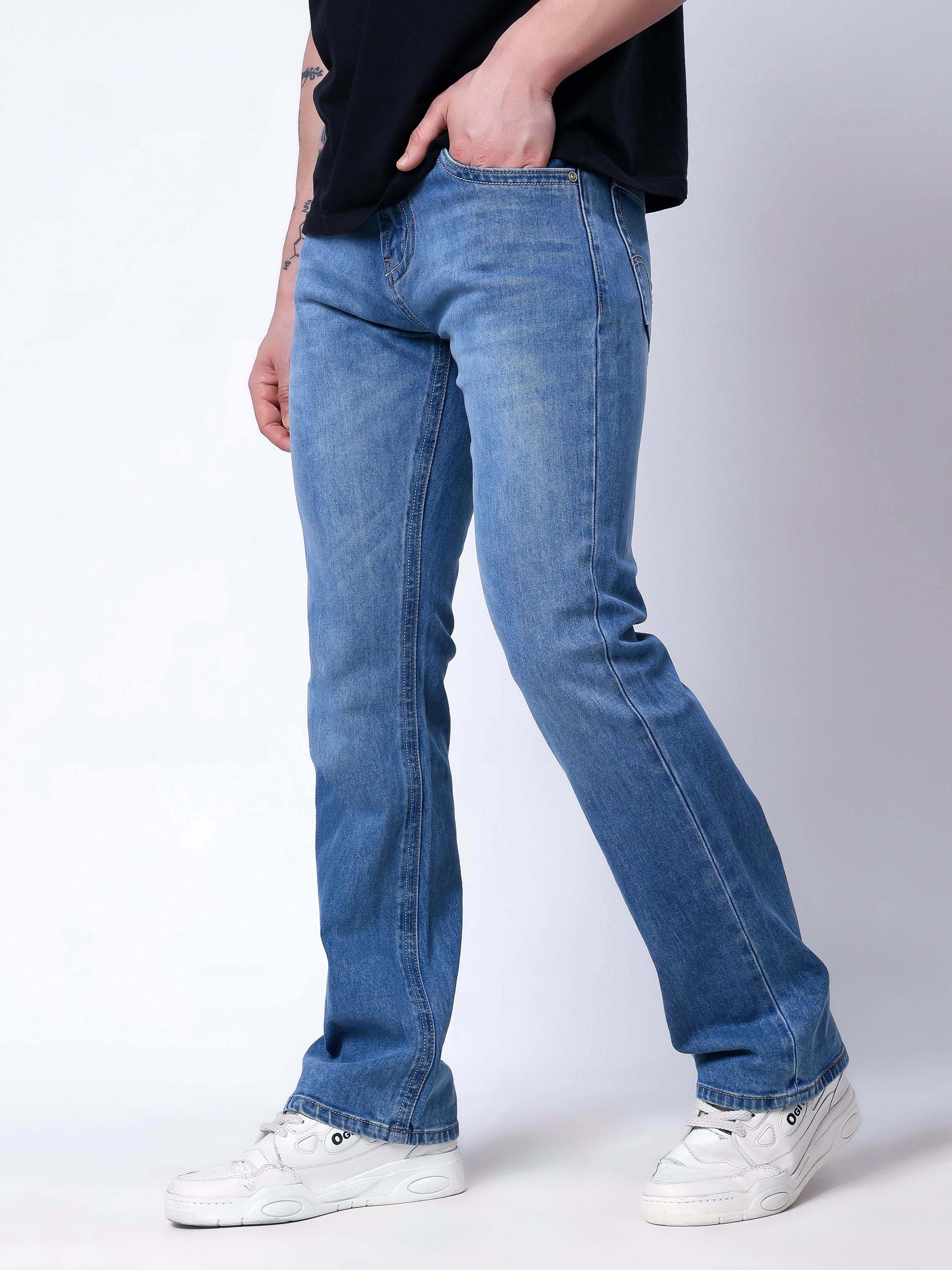 Stylox Men's Bootcut Fit Stretchable Denim Jeans-Light Blue - Stylox
