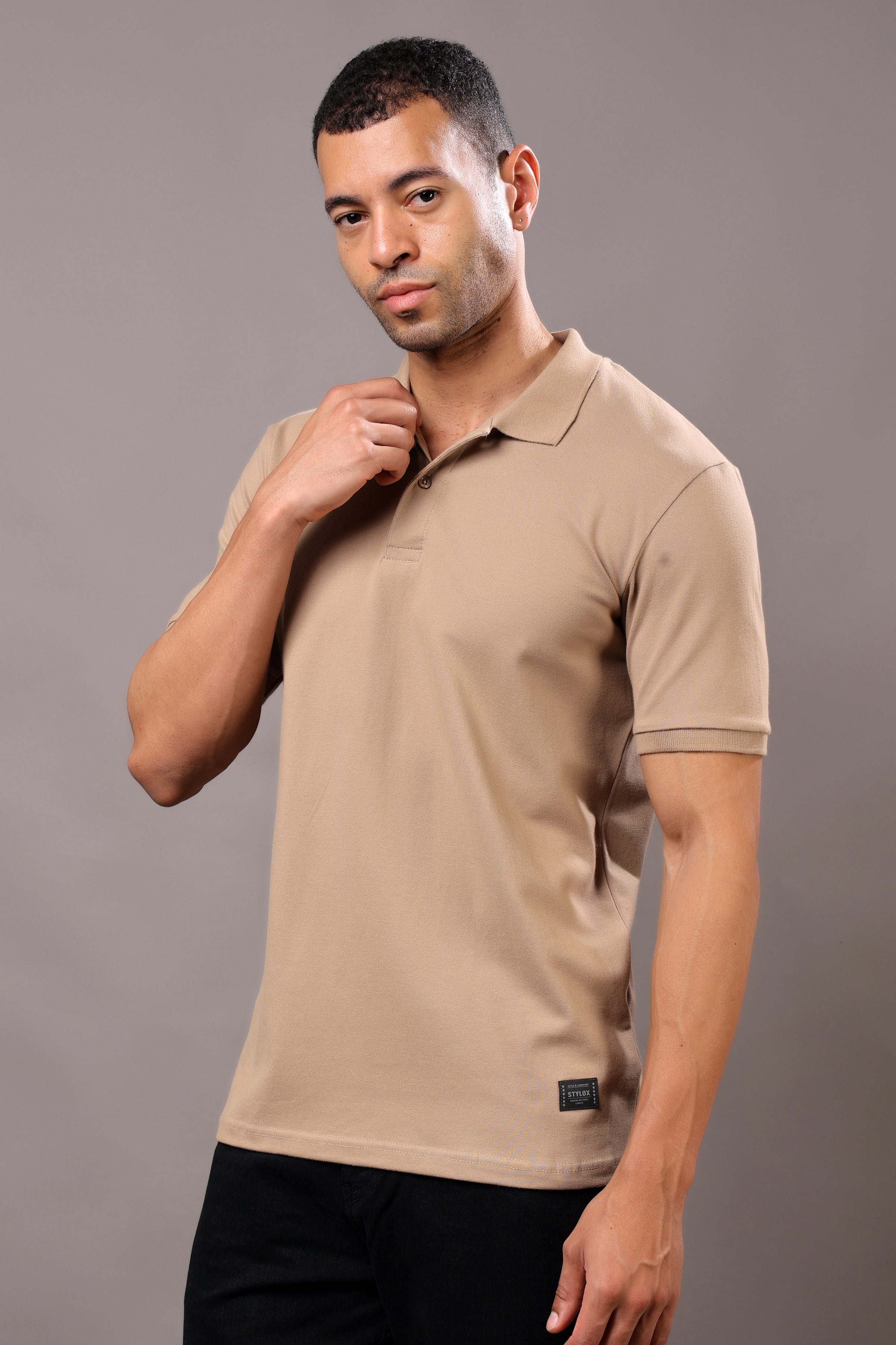 Stylox Men’s Polo Collar Solid T-Shirt - Soft, Breathable &amp; Everyday Wear