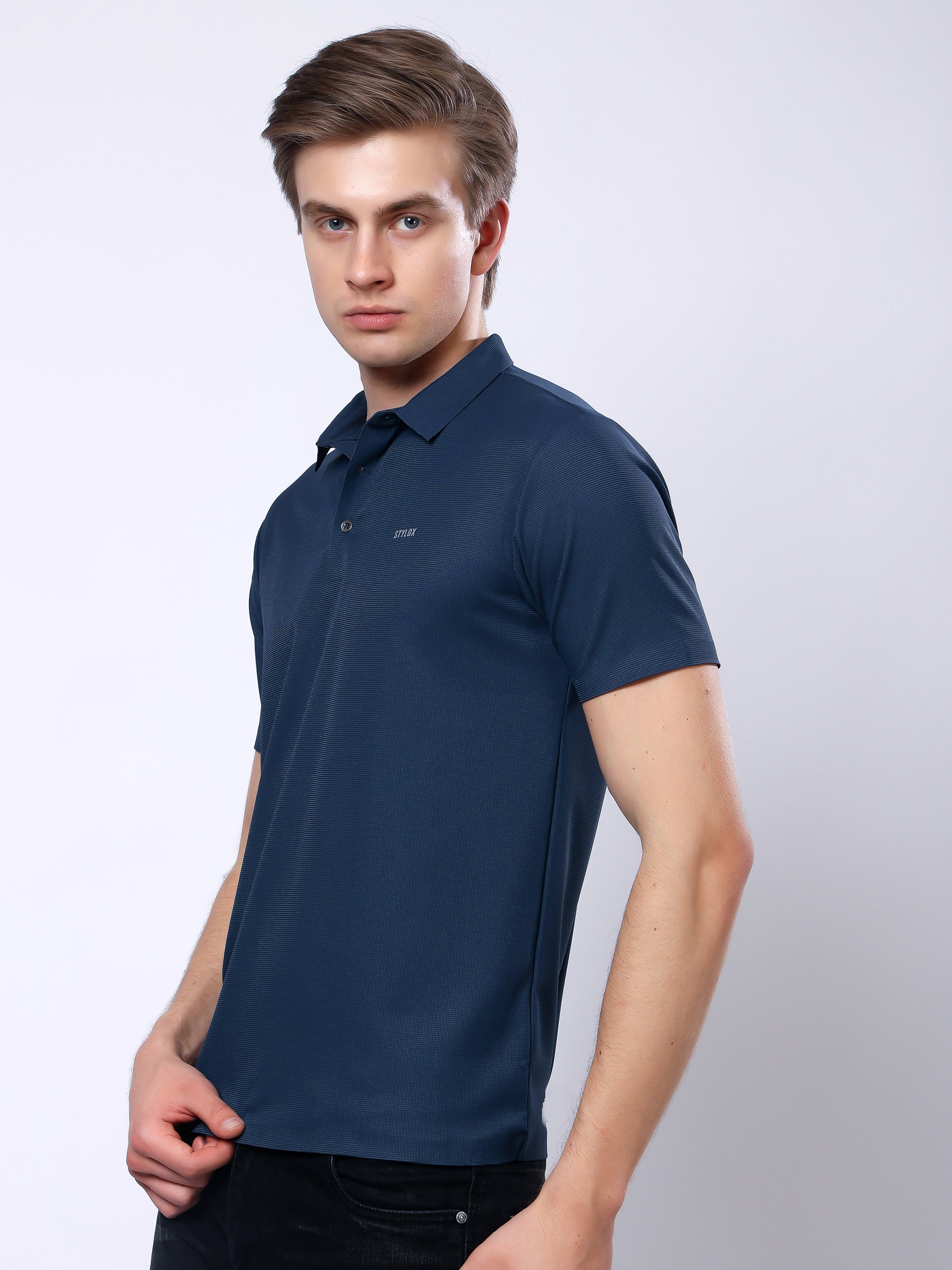 Stylox Men’s Premium Regular Fit Stretchable Polo T-Shirt–Teal - Stylox