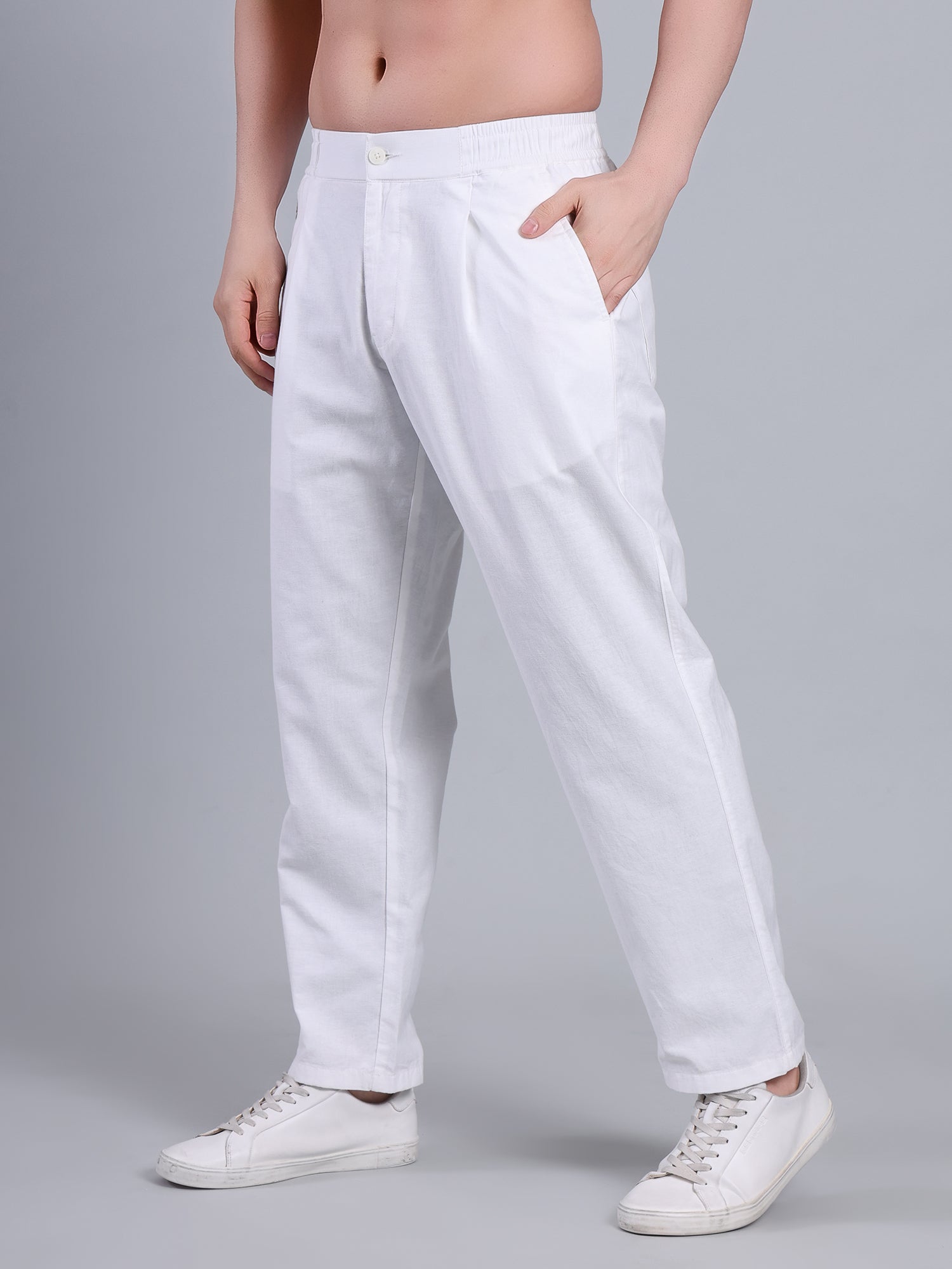 Stylox Men’s Cotton Linen Blend Trousers | Regular Fit Pleated Pants
