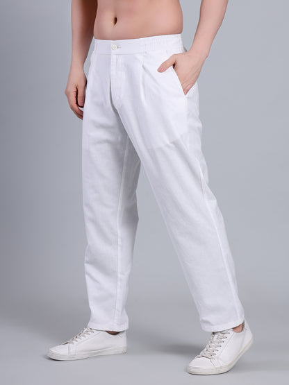 Stylox Men’s Cotton Linen Blend Trousers | Regular Fit Pleated Pants