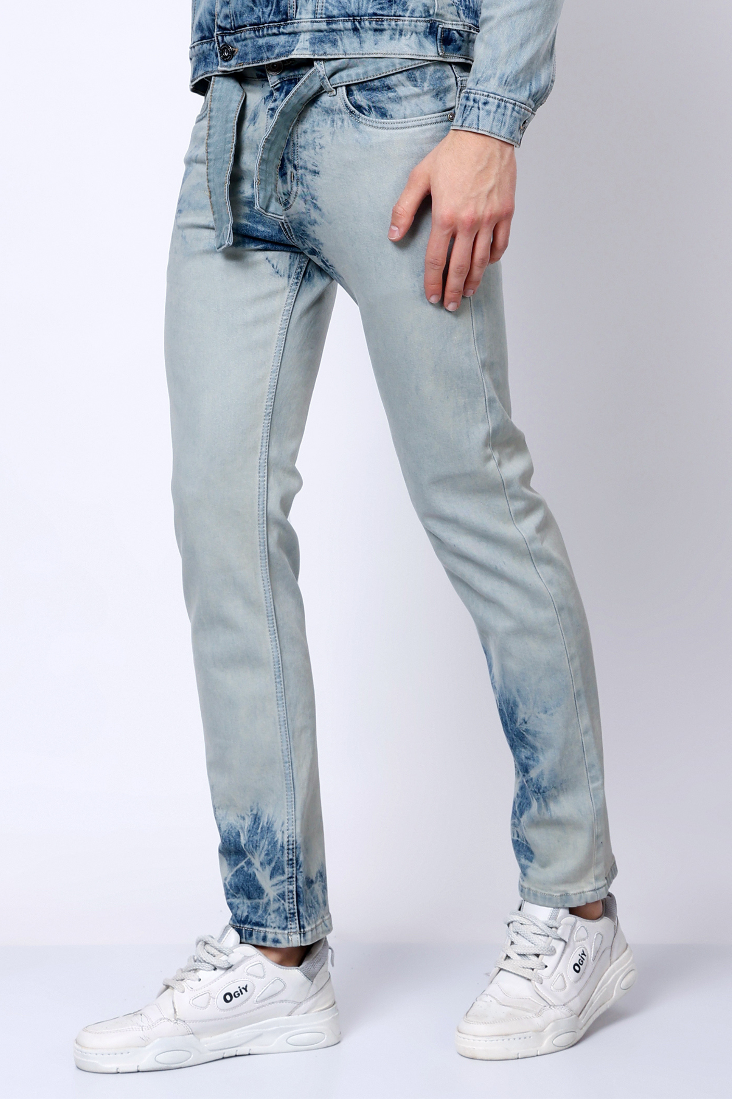 Stylox Men’s Mid-Rise Comfort Fit Stretchable Vintage Blue Tie-Dye Denim Jeans - Stylox