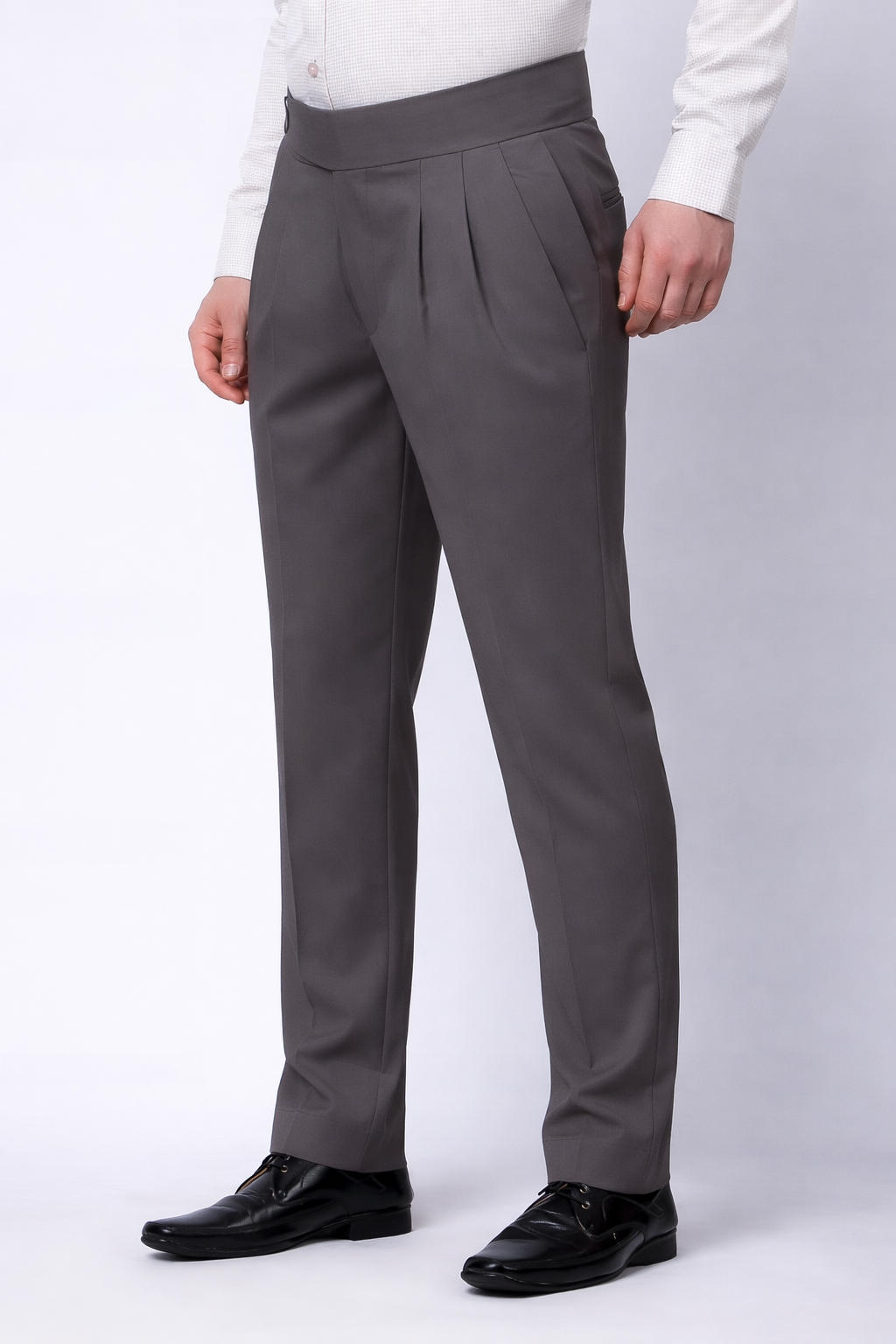 Stylox Men’s Slim Fit Gorkha Trouser with Pleated Front & Side Adjuster Waist-Mid Grey - Stylox