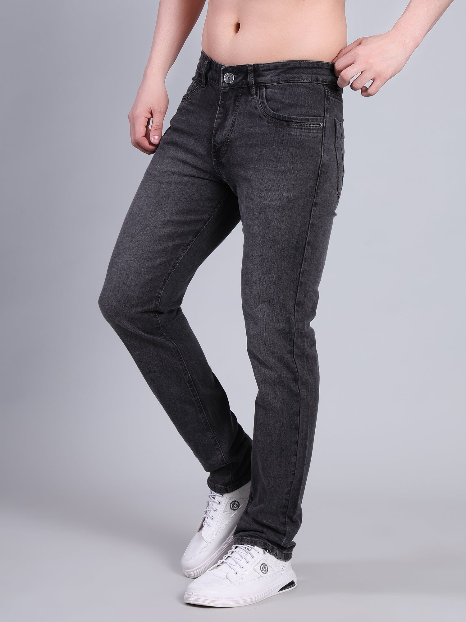 Stylox Men’s Mid Rise Stretchable Washed Slim Fit Denim Jeans-Light Grey - Stylox