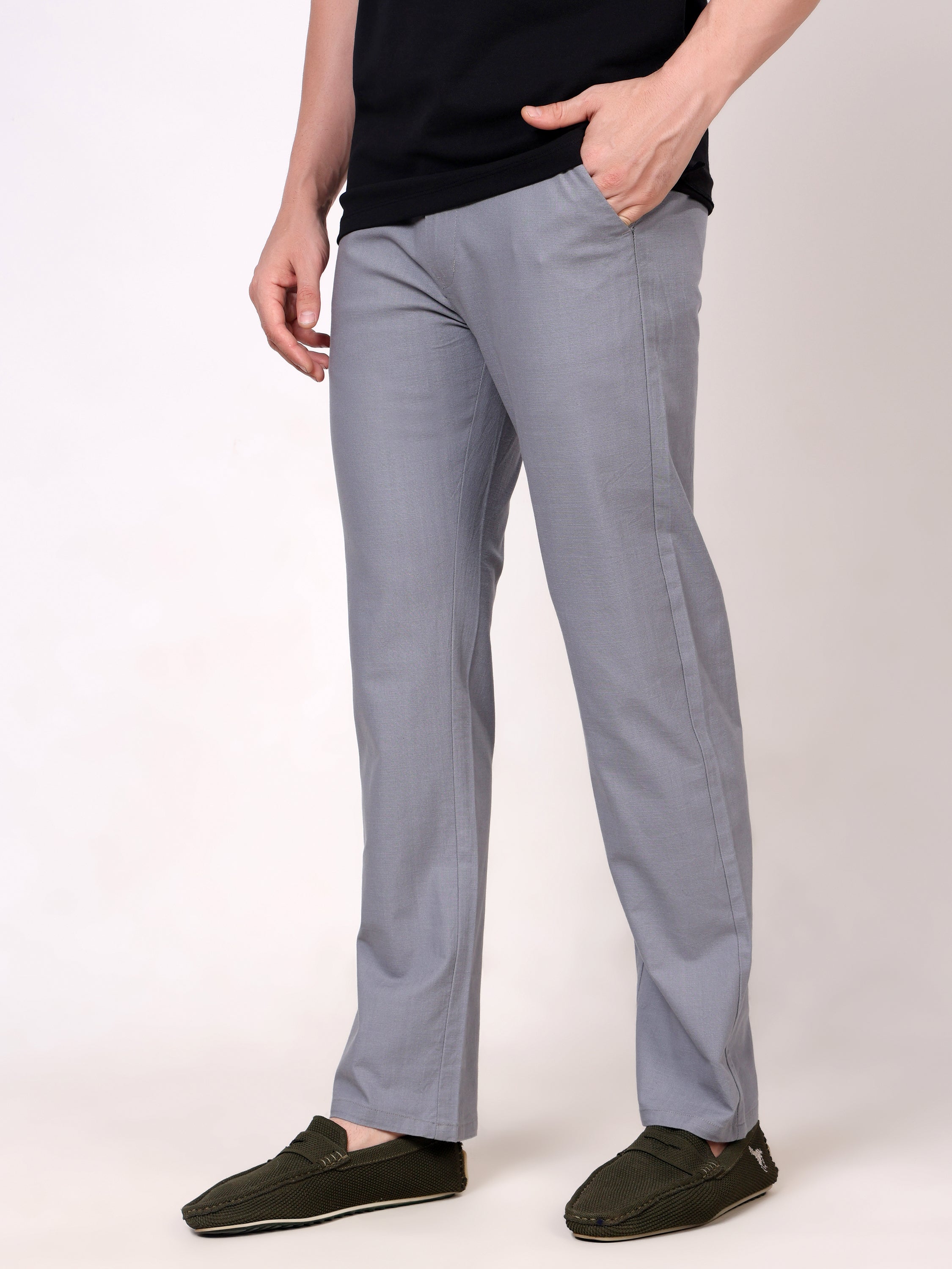 Stylox Men's Comfort Fit Non-Stretch Casual Trouser with Elastic Waist