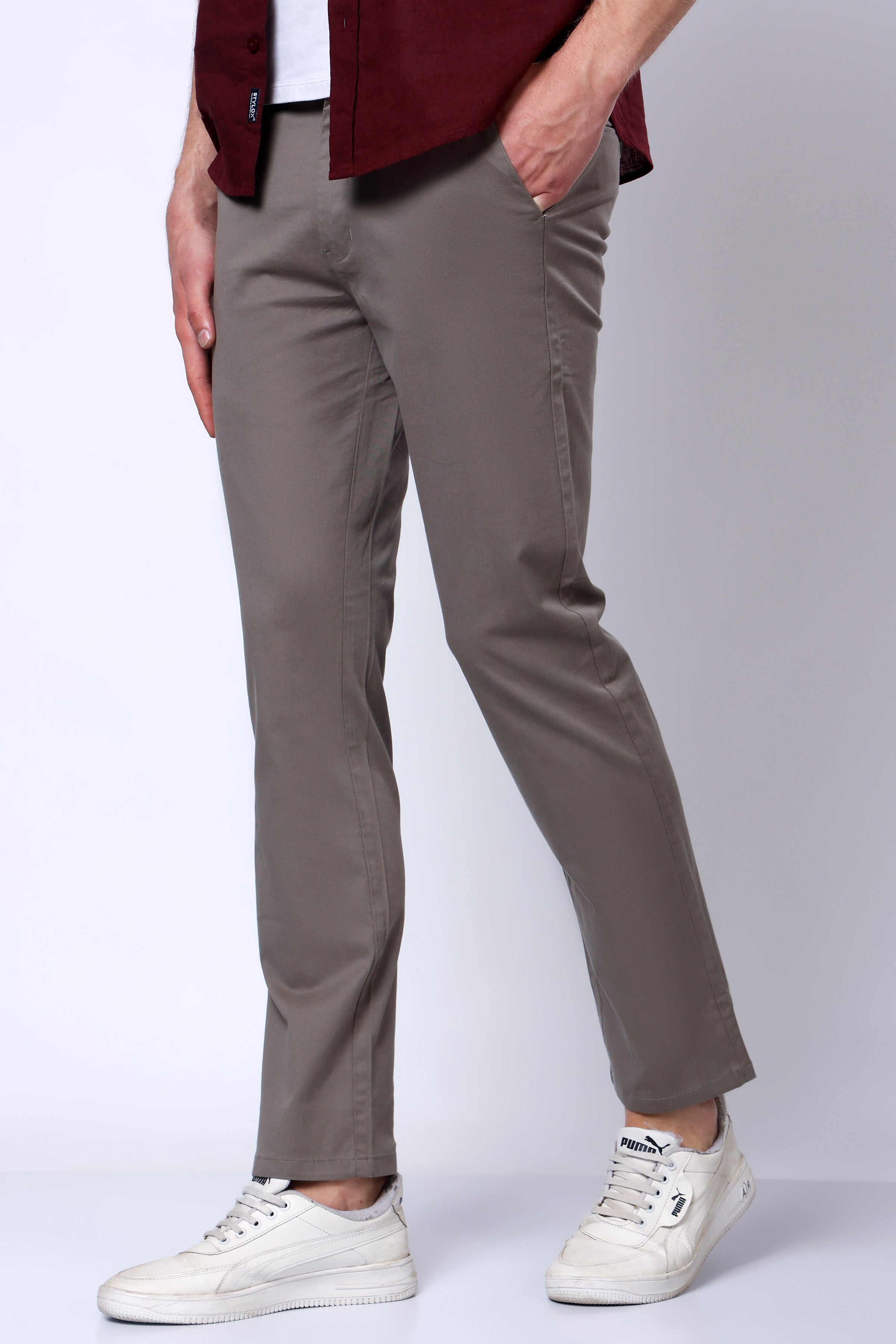 Stylox Men’s Straight Fit Casual Trousers with Comfort-Dark Grey - Stylox