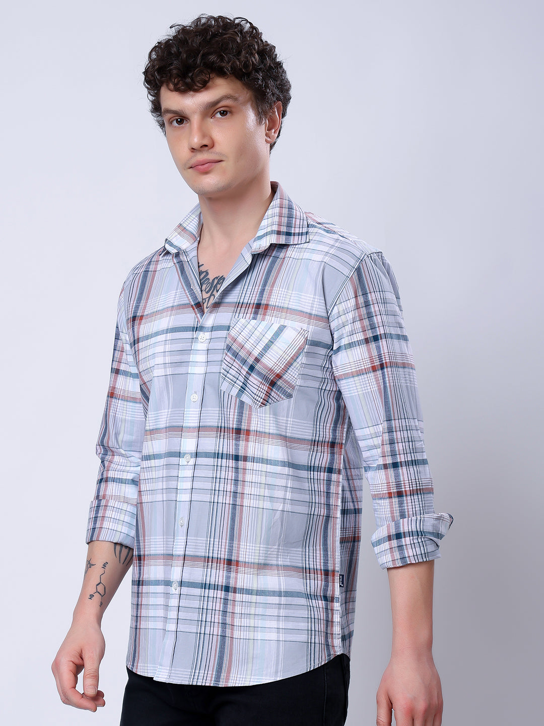 Stylox Men’s Regular Fit Full Sleeve Casual Check Shirt–Grey &amp; Brown - Stylox