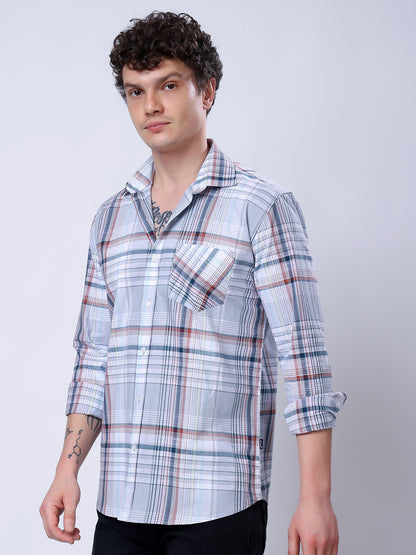 Stylox Men’s Regular Fit Full Sleeve Casual Check Shirt–Grey &amp; Brown - Stylox