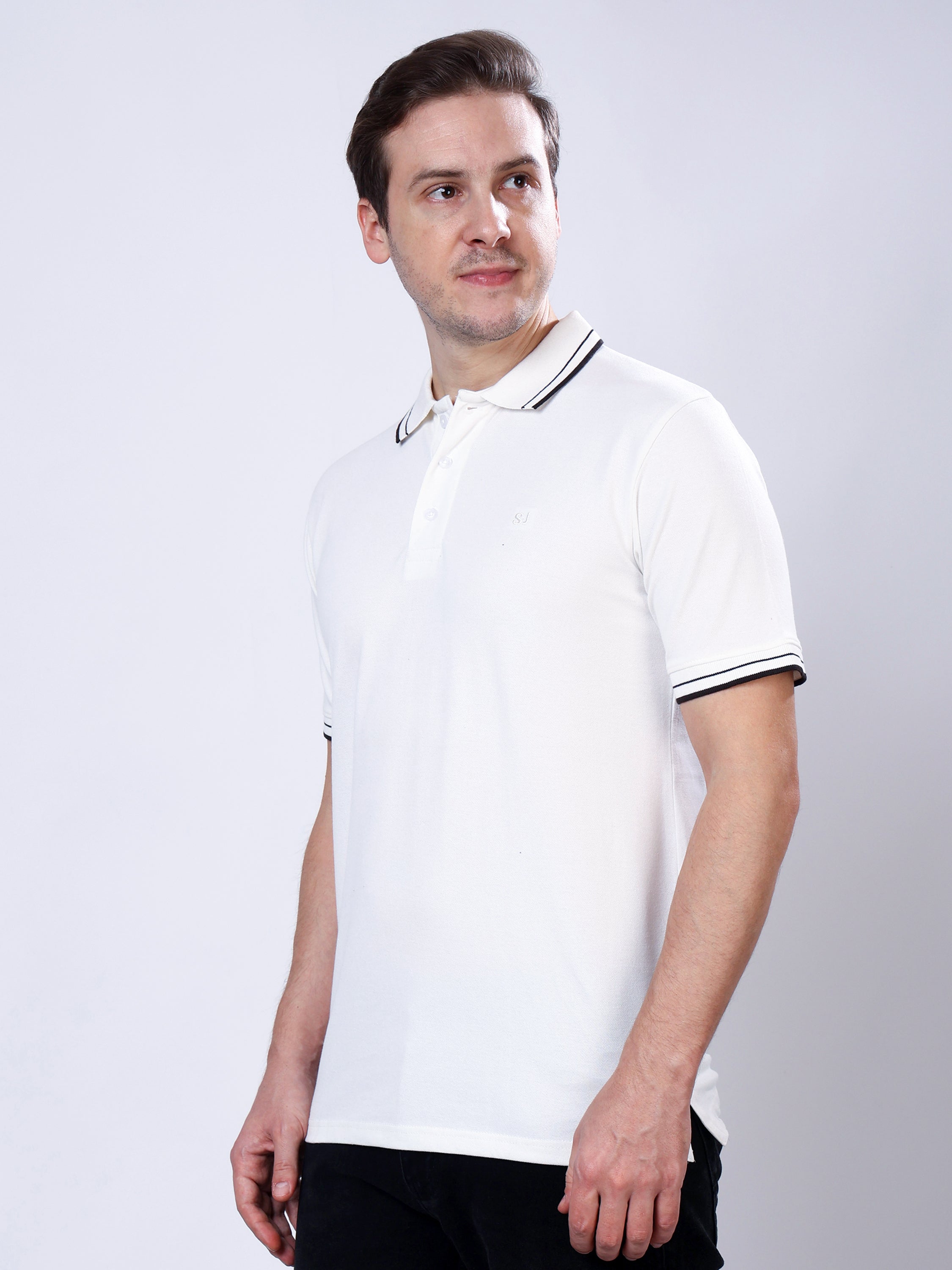 Stylox Men’s Solid Polo T-Shirt with Contrast-Tipped Collar - Stylox