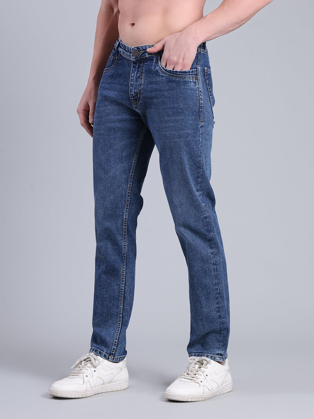 Stylox Men’s Slim Fit Mid Rise Stretchable Jeans (Mid Dark Blue) - Stylox