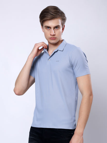 Stylox Men’s Premium Regular Fit Stretchable Polo T-Shirt-Smoky Blue - Stylox