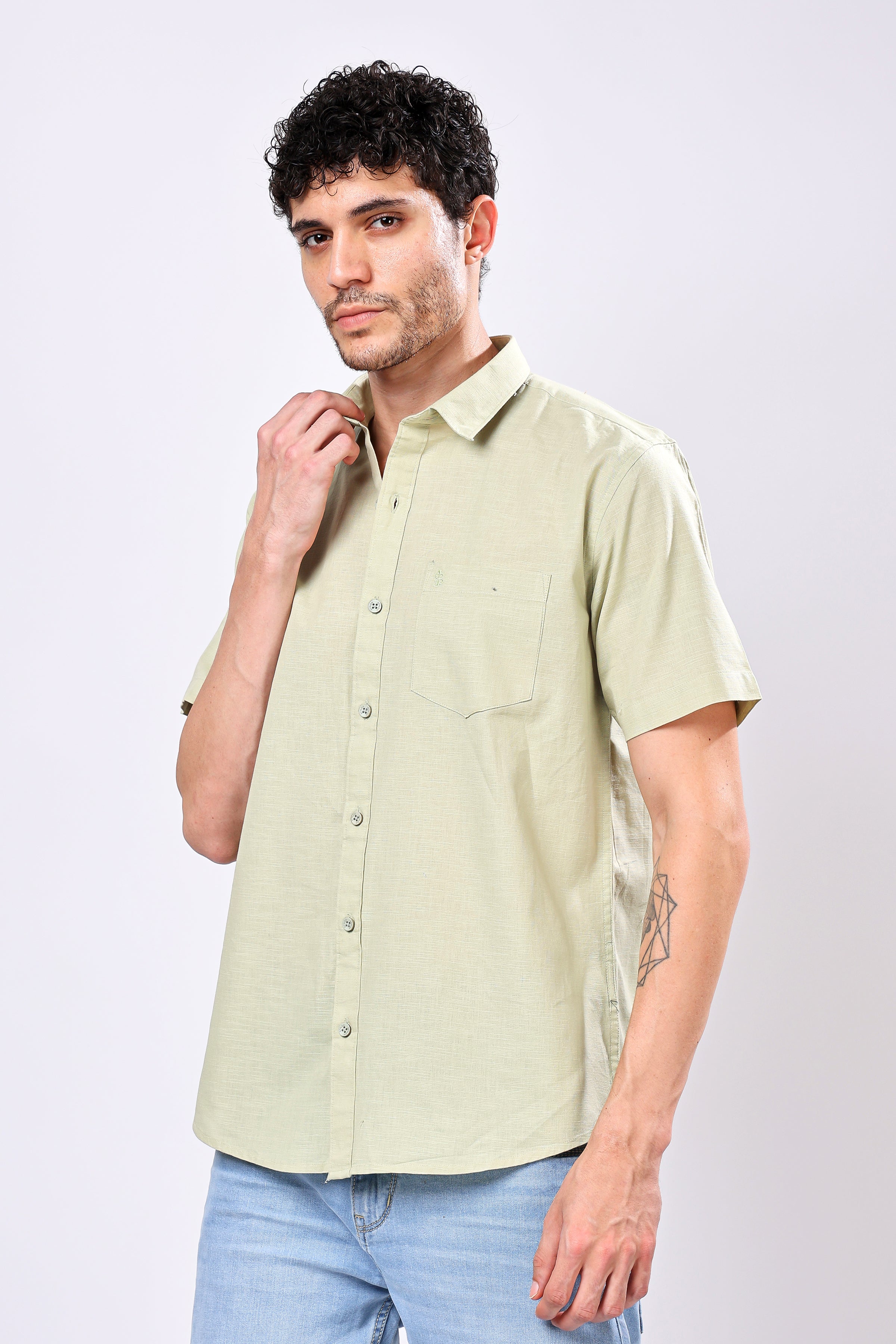Stylox Men's Half Sleeve Solid Casual Shirt – Comfortable Cotton Blend Shirt for Smart Everyday Style - Stylox