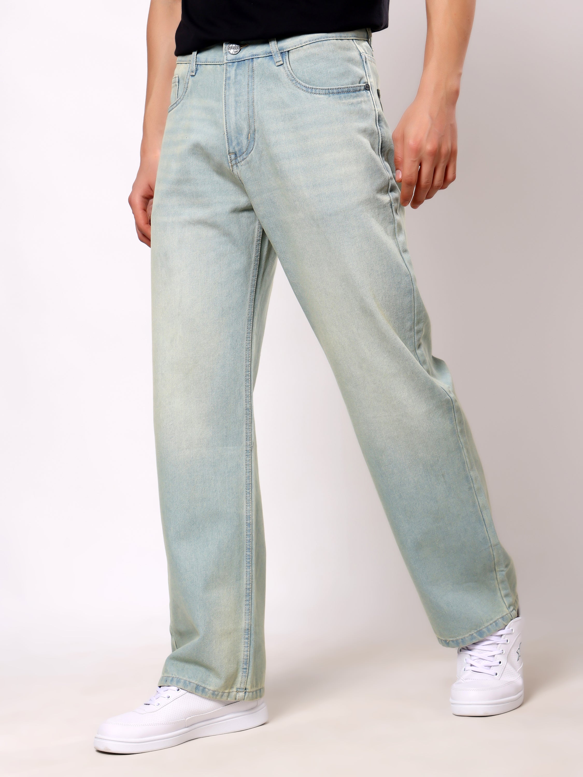 Stylox Baggy Fit Non-Stretch Wide Leg Casual Streetwear Denim Jeans For Men